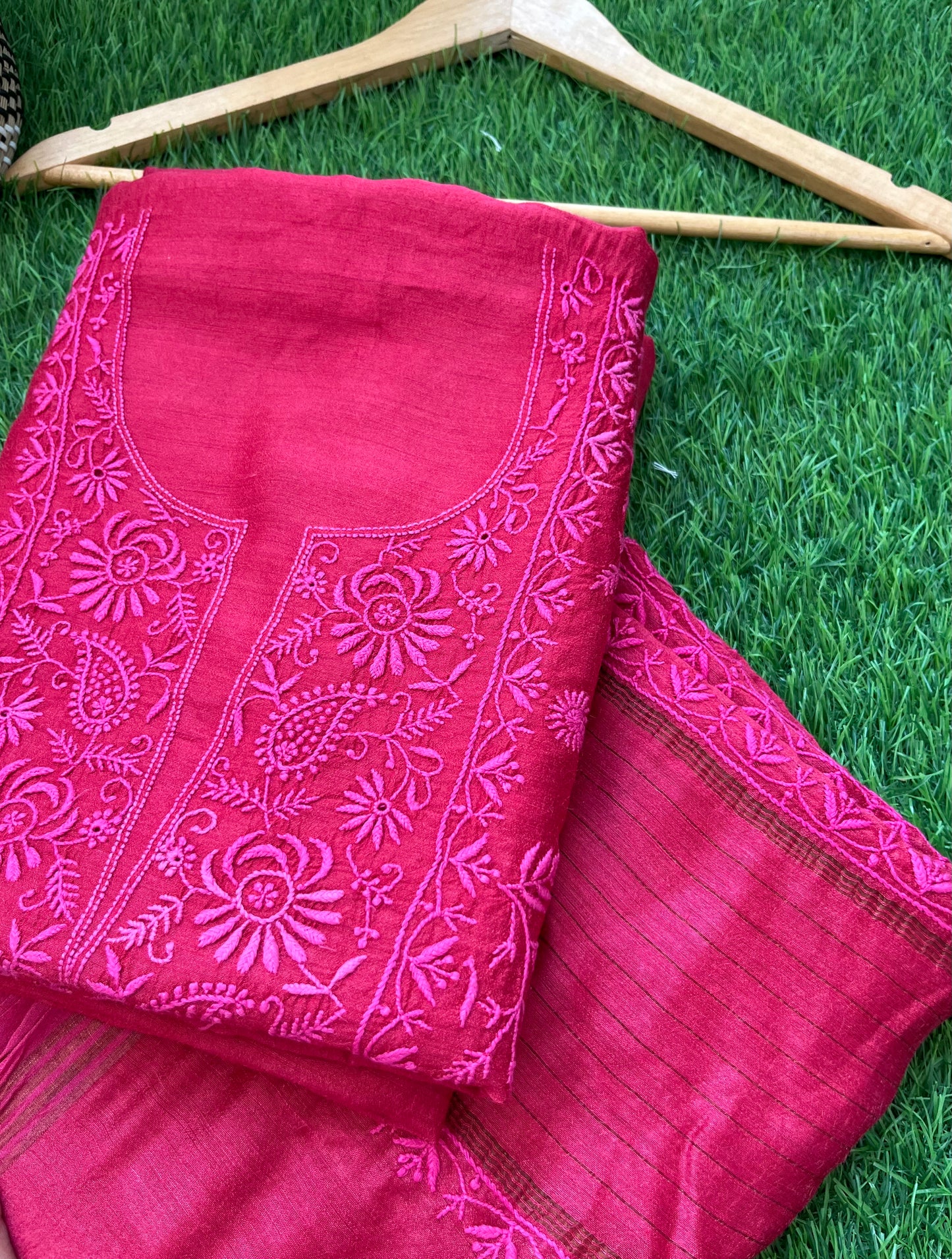 Munga Silk Chikankari kurta Dupatta
