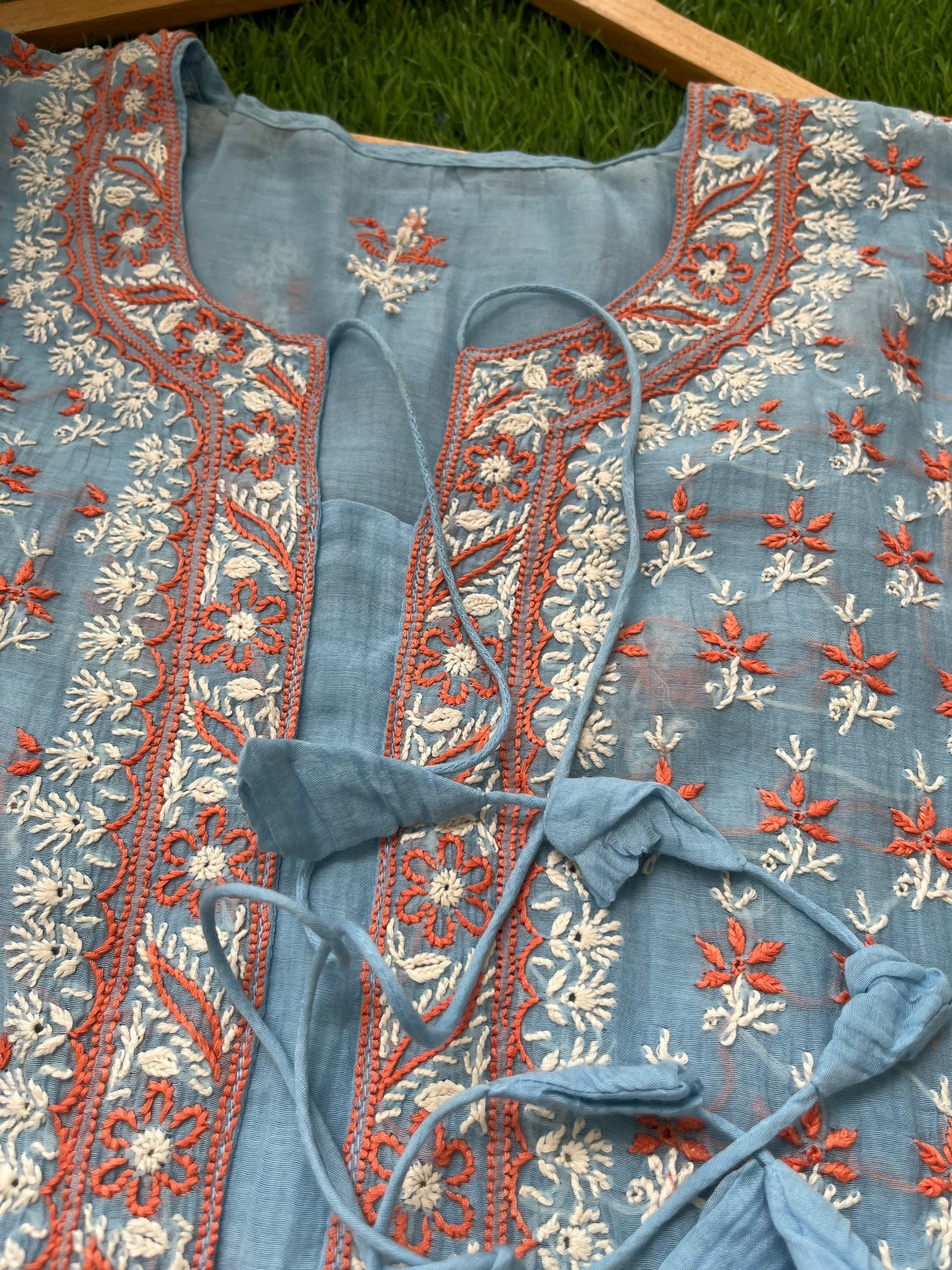 Chanderi Chikankari Kurta kota tissue Dupatta