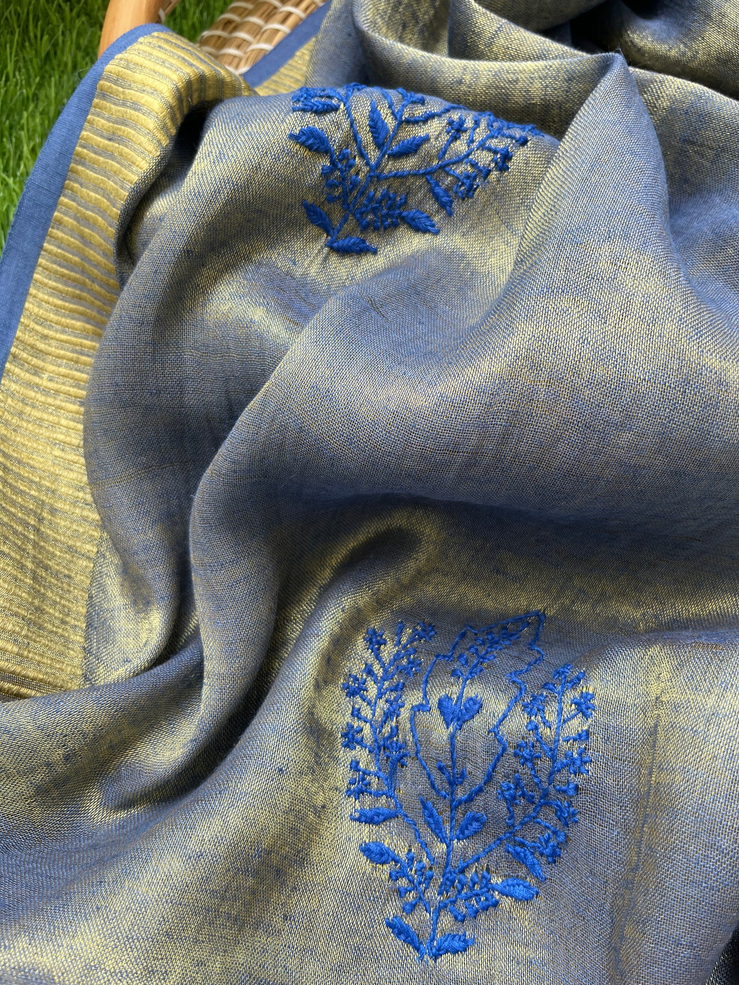 Cotton handloom kurta bottom fabric linen chikan work dupatta