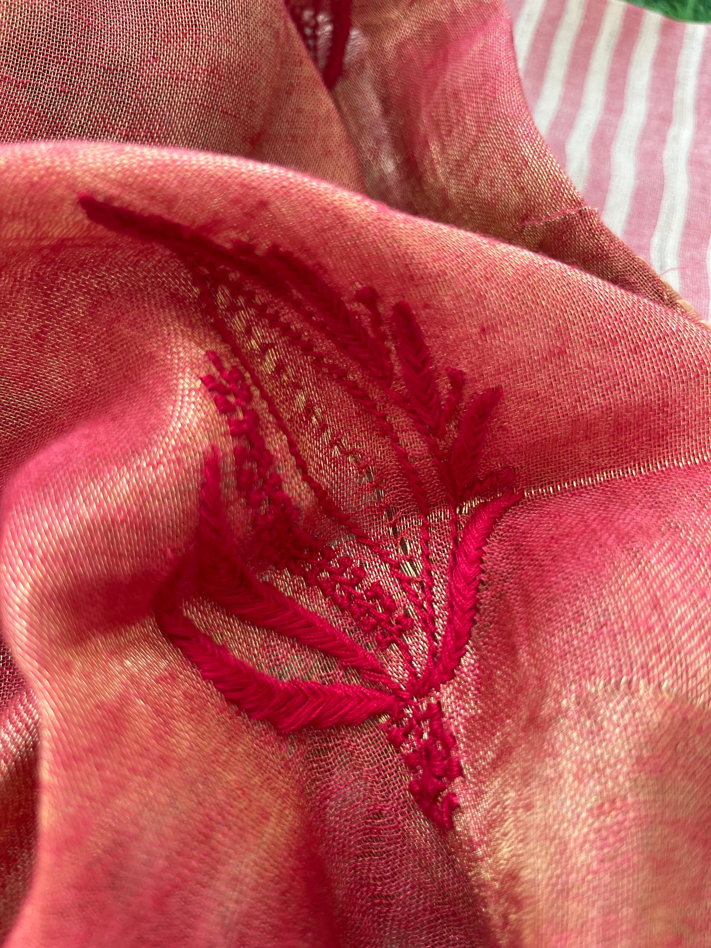 Striped silk kurta bottom fabric linen tissue chikan work dupatta