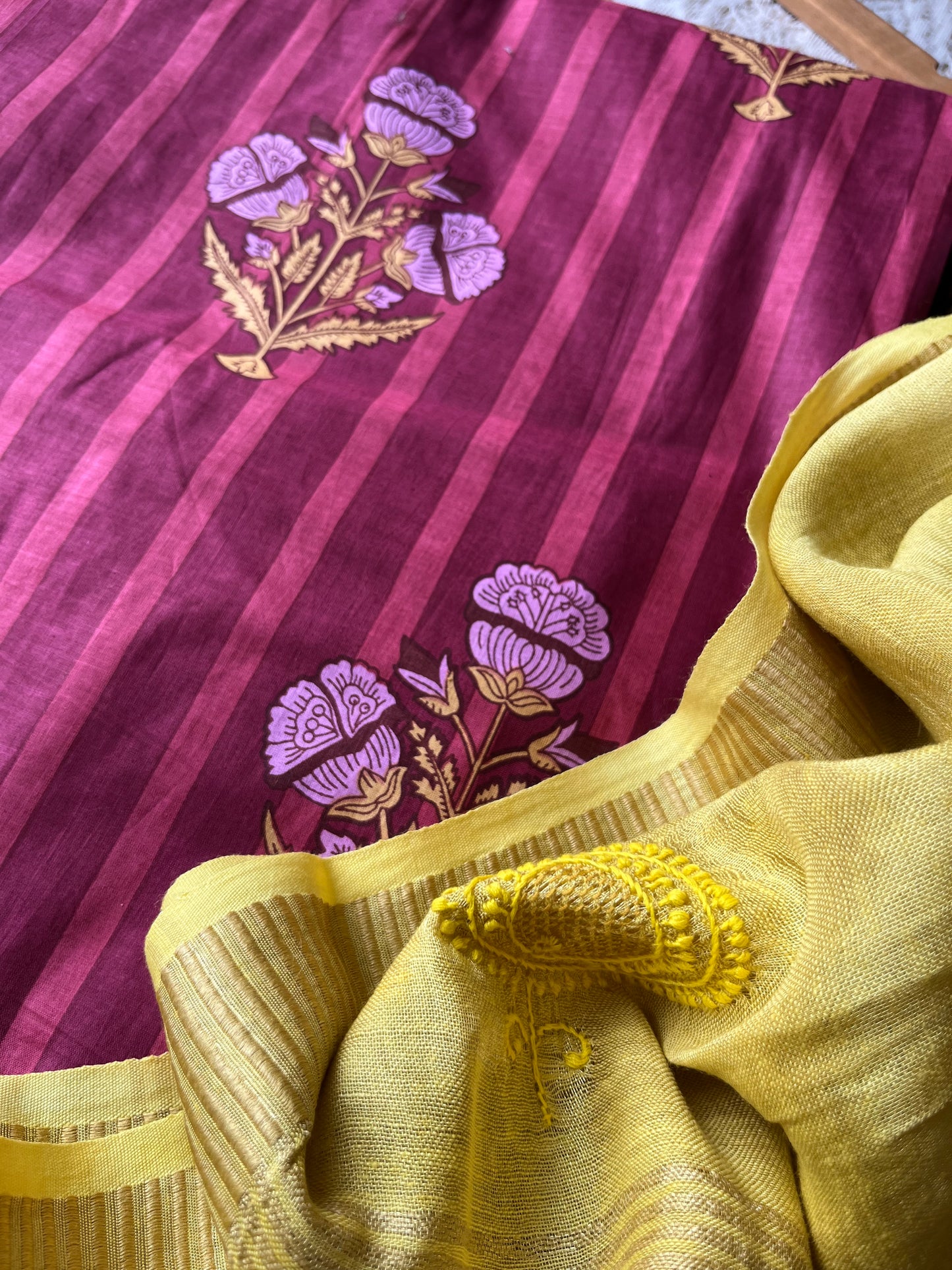 Cotton block print kurta bottom fabric chikan work dupatta