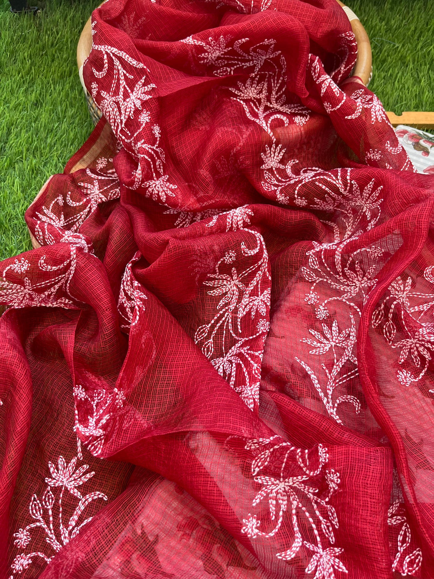 Chikankari kota silk Dupatta and block print kurta bottom Fabric