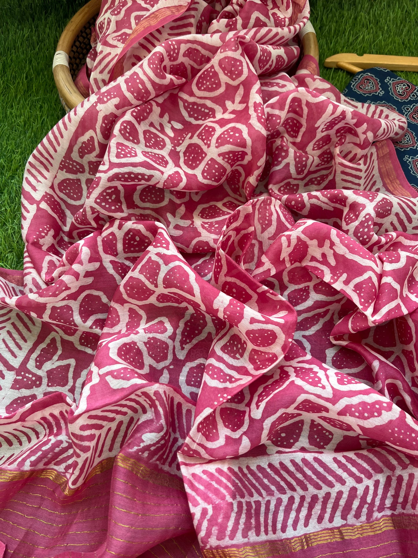 Cotton ajrakh kurta chanderi baatik dupatta