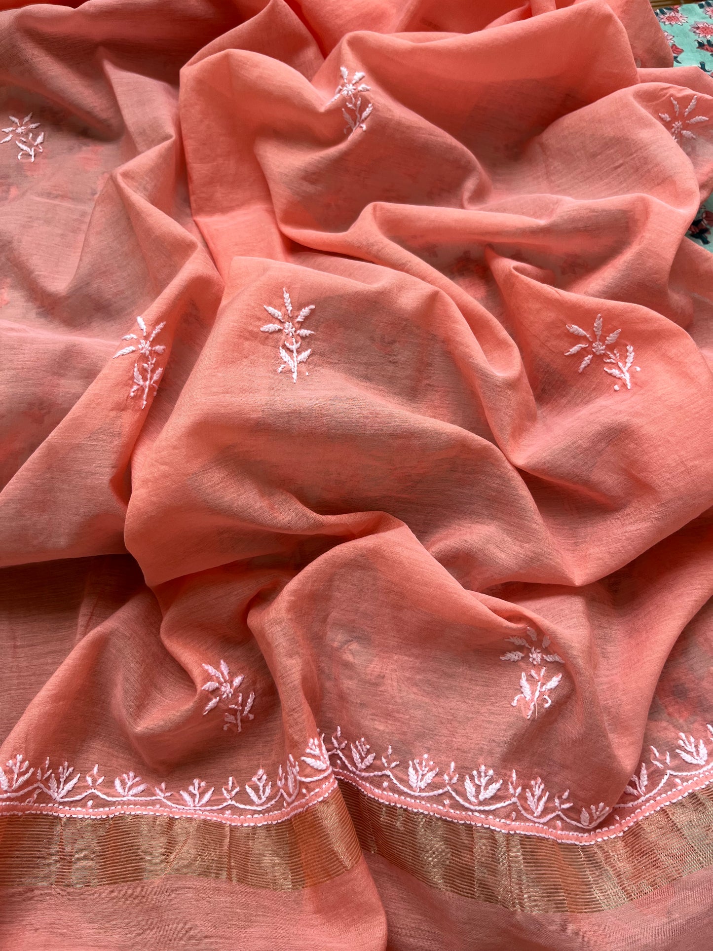 Chanderi Chikankari Dupatta with print kurta bottom Fabric