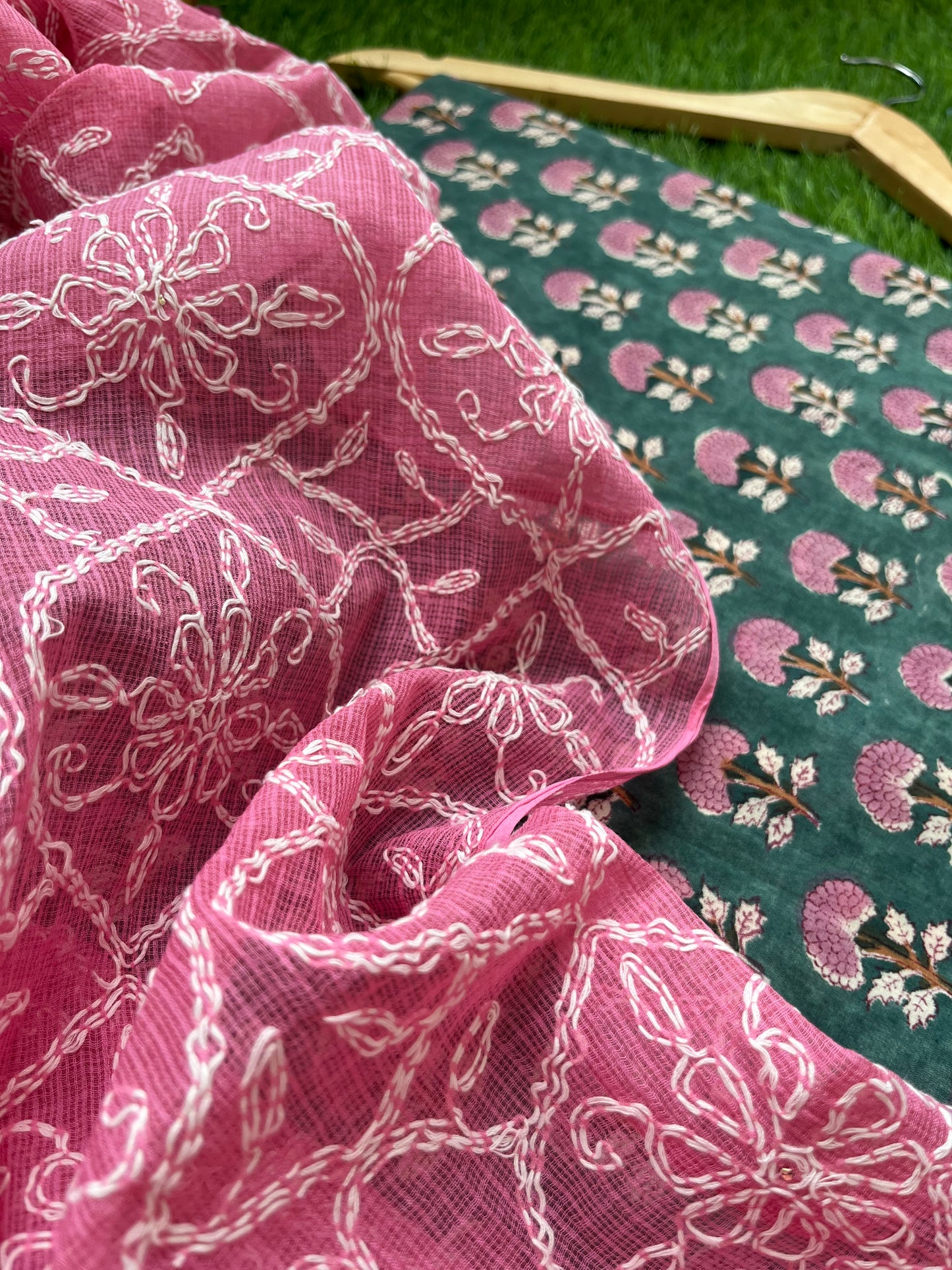 Kota Chikankari Dupatta with print kurta bottom Fabric