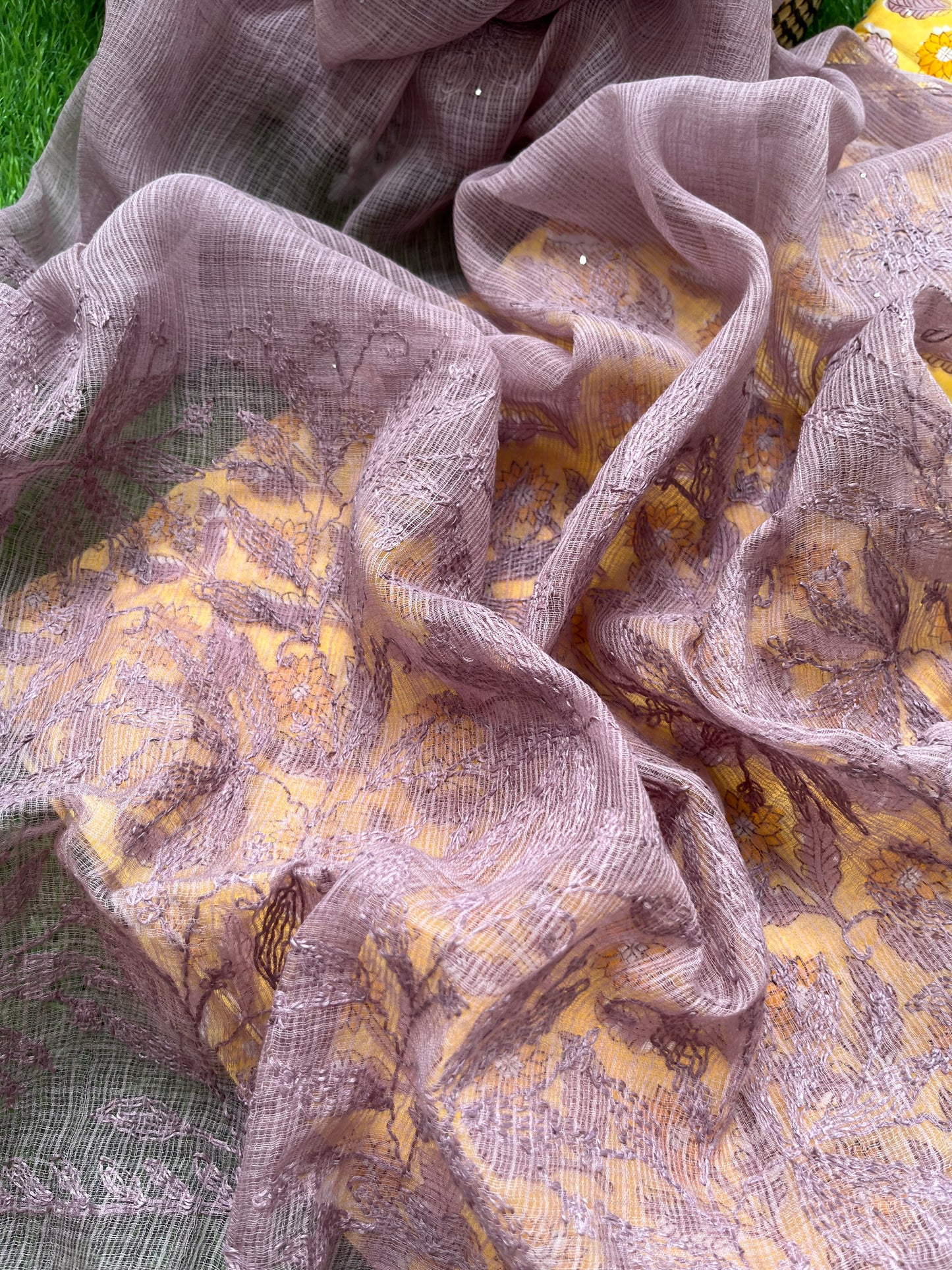 Kota Chikankari Dupatta with print kurta bottom Fabric