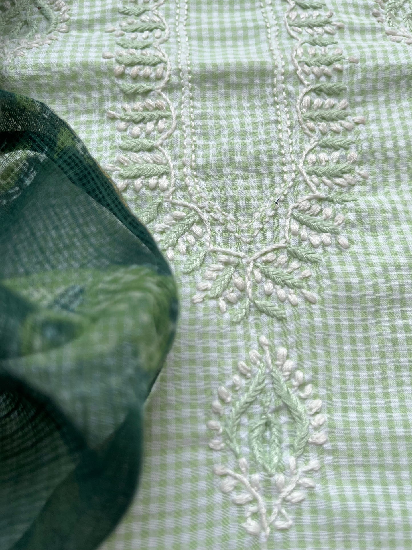 Cotton chikan kurta kota doria dupatta
