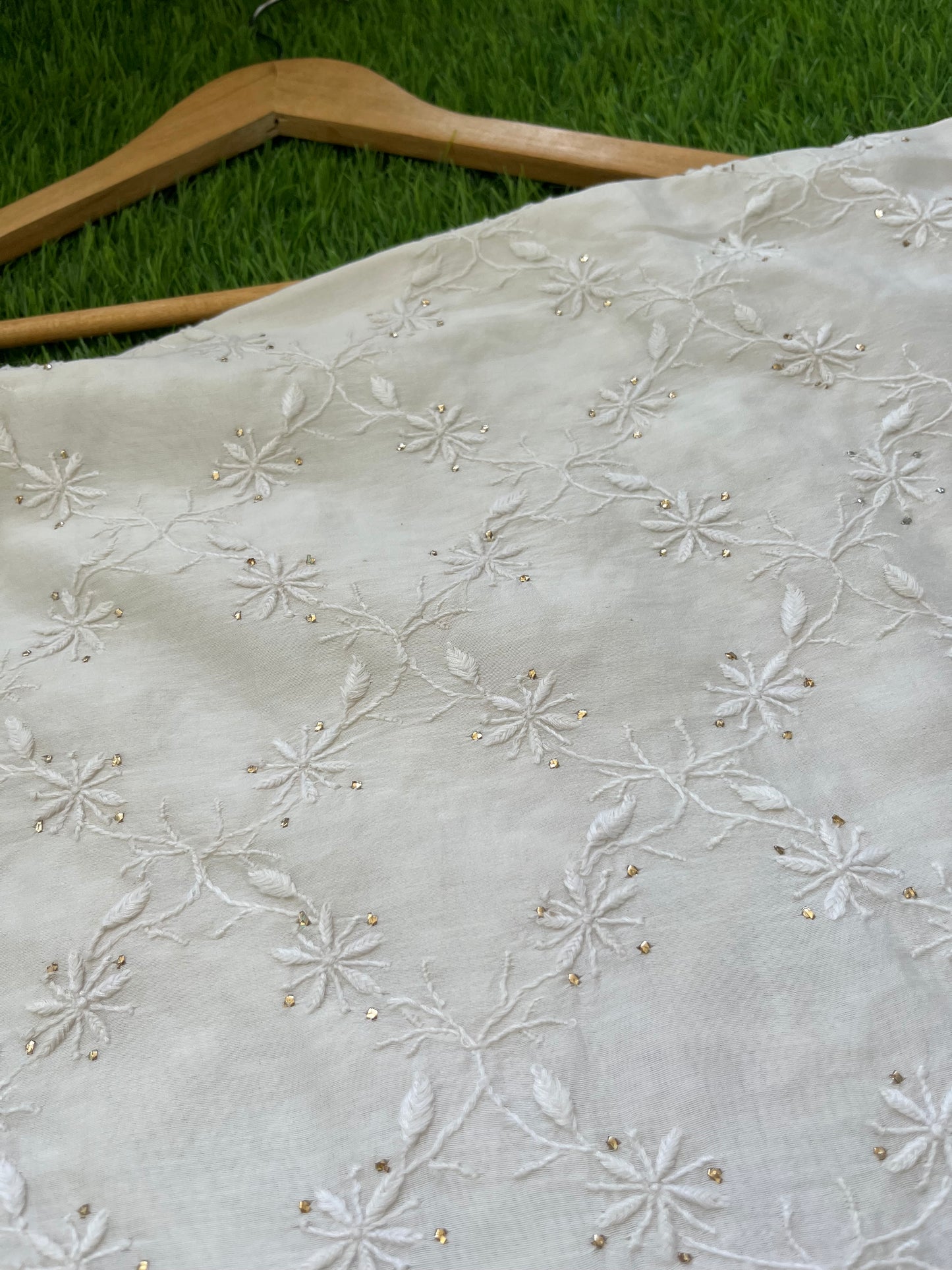 Chanderi Chikankari Kurta organza silk Dupatta