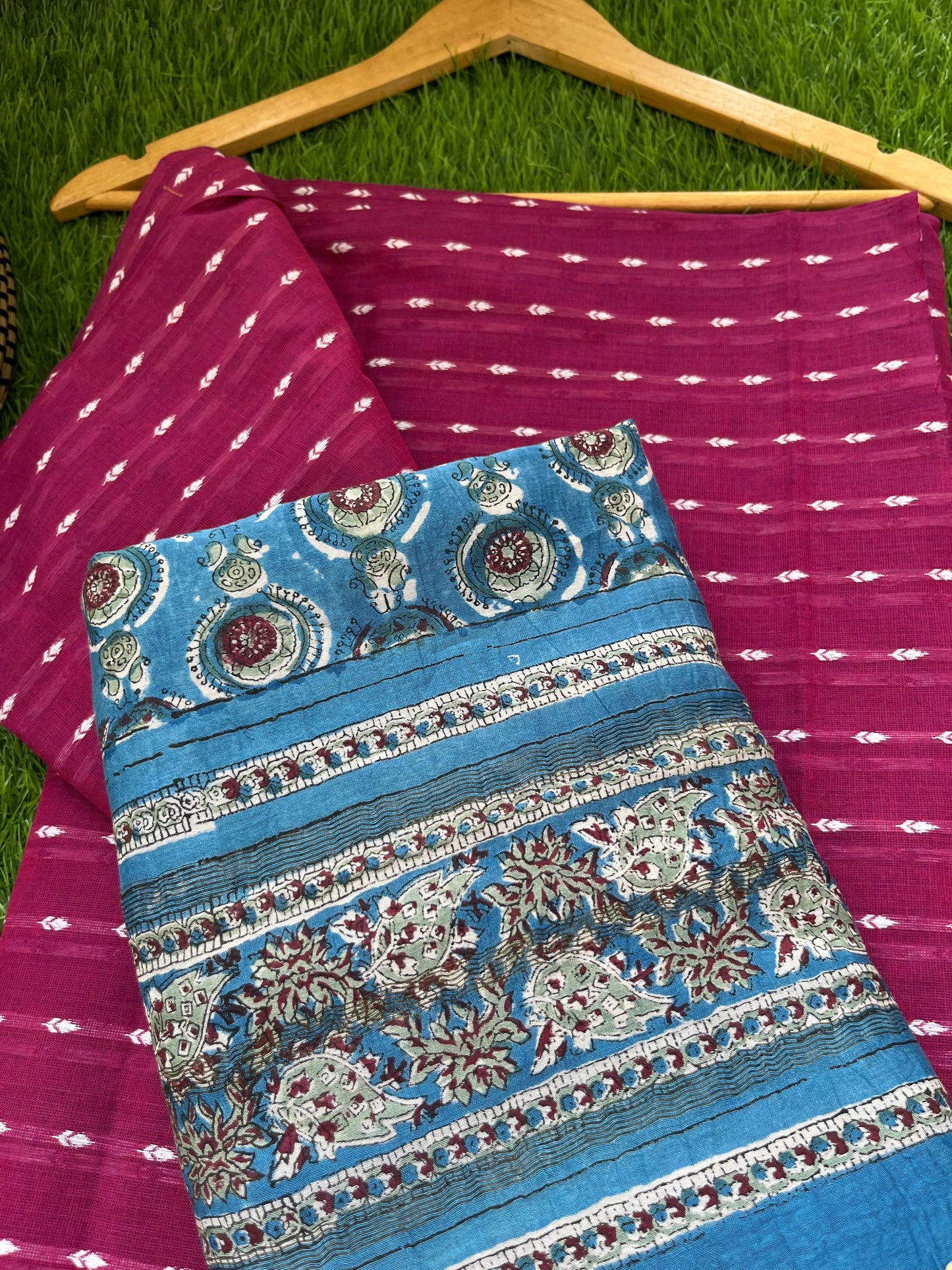 Mangalgiri Cotton kurta bottom fabric chanderi dupatta