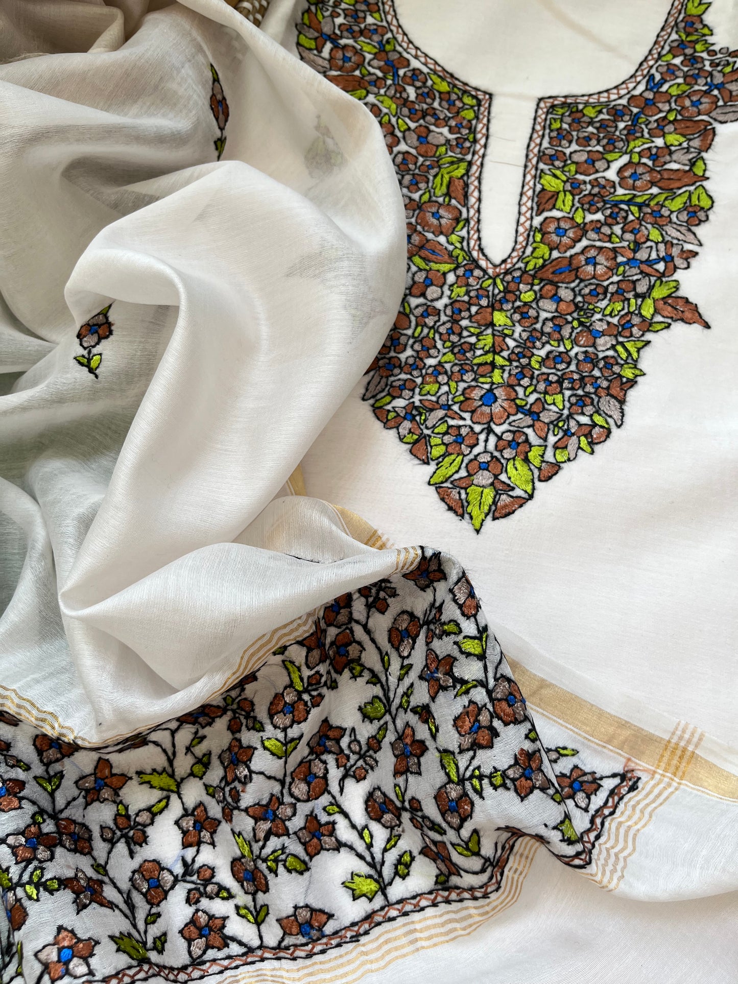 Chanderi kashmiri work kurta Dupatta