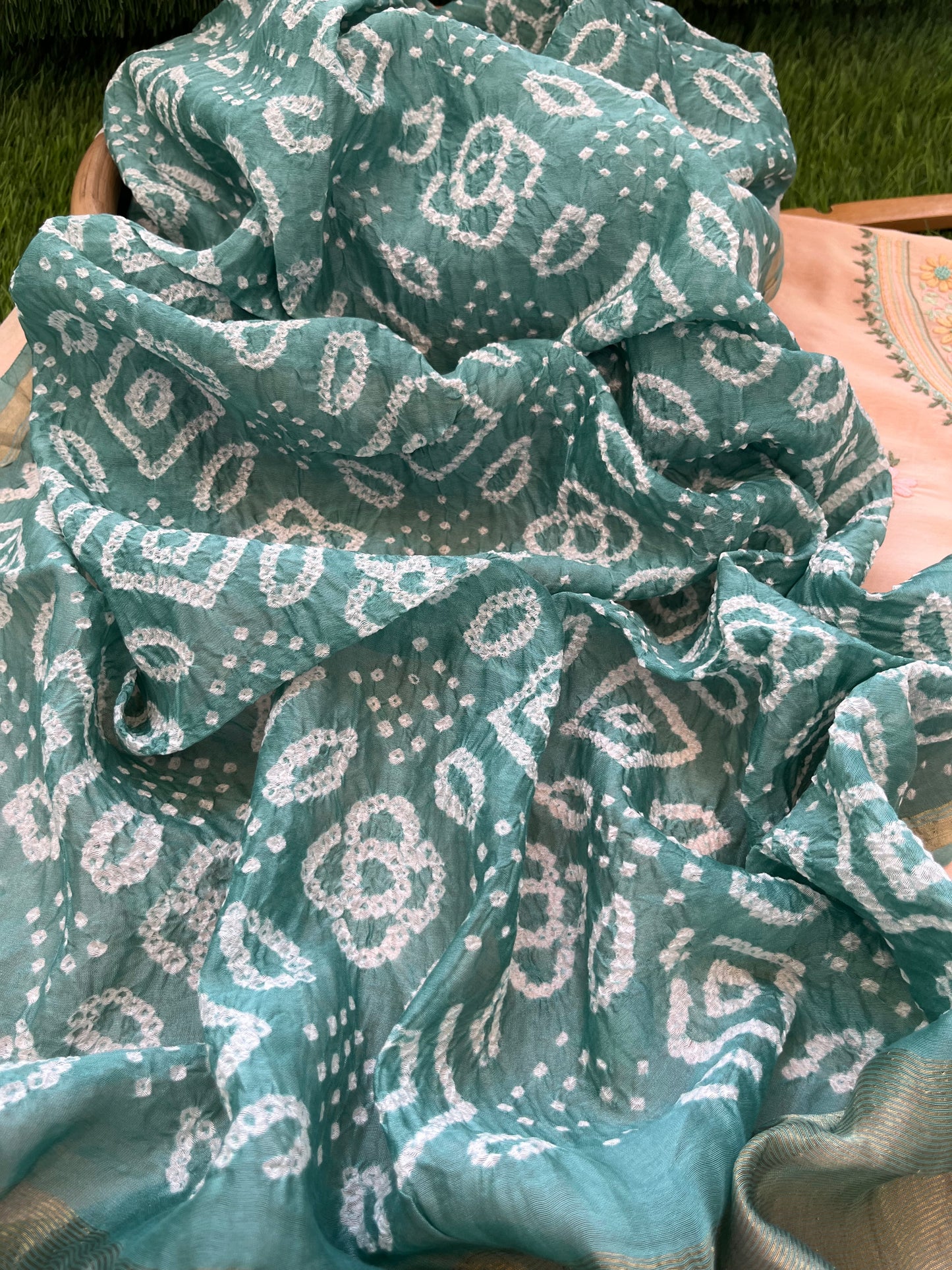 Hand embroidered chanderi kurta bandhani dupatta