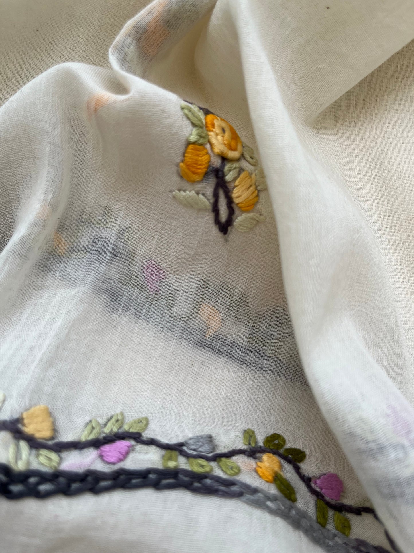 Handwoven Cotton knot work embroidered kurta dupatta and plain bottom fabric
