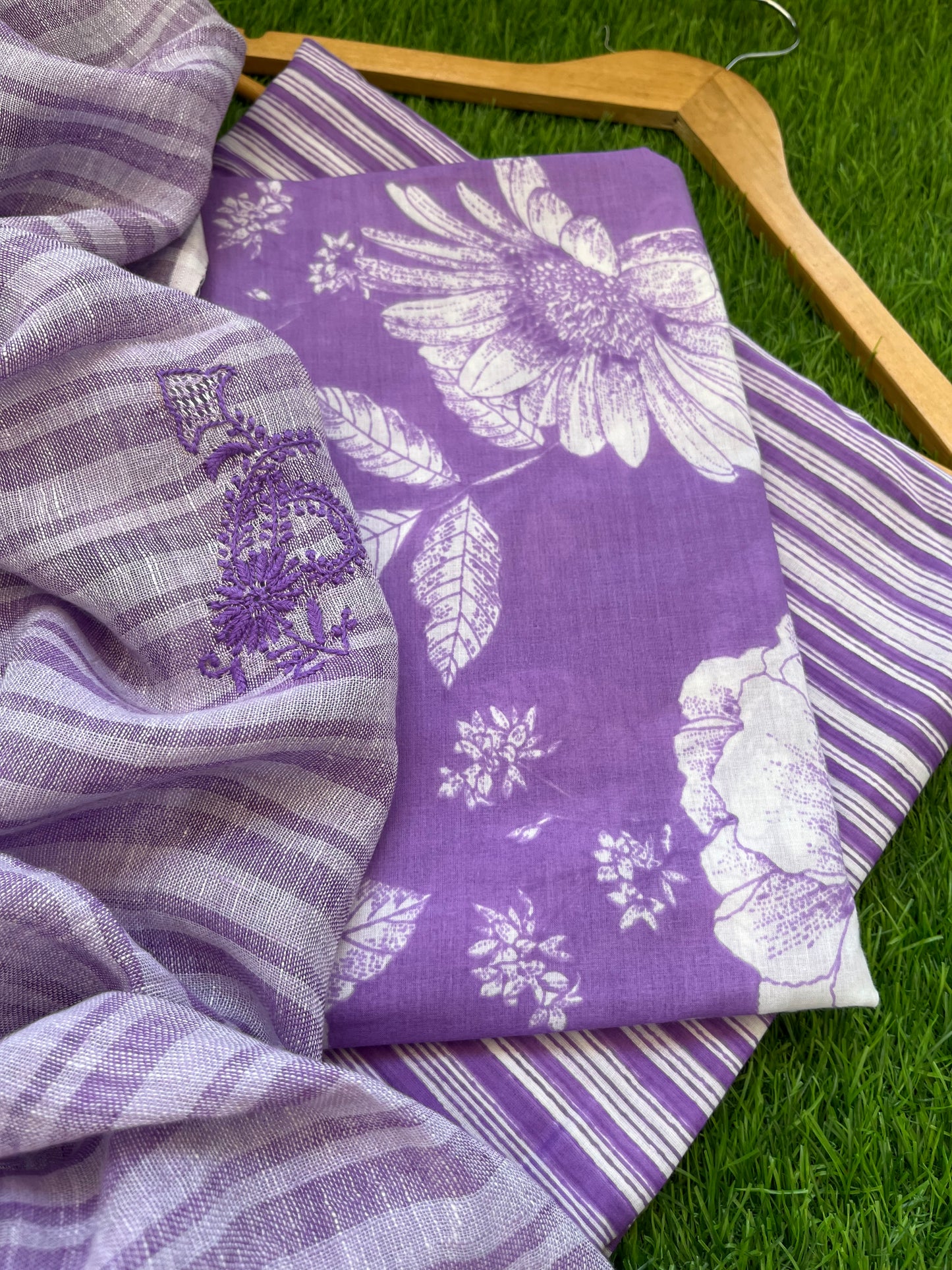 Cotton block print kurta bottom fabric chikan work dupatta