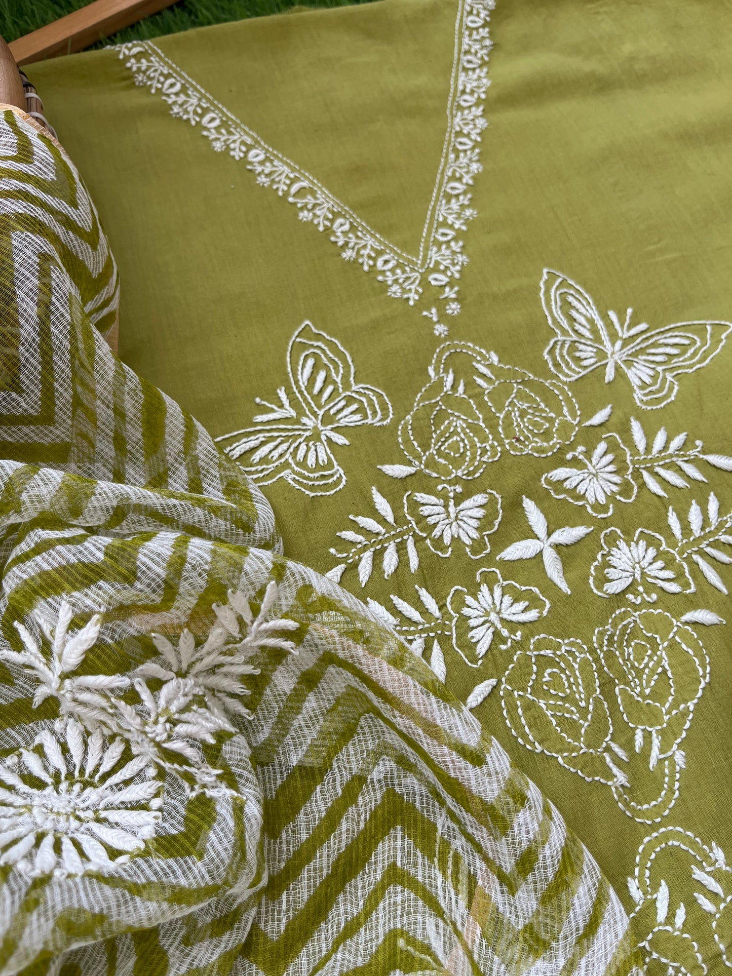 Kala cotton chikan kurta kota dupatta
