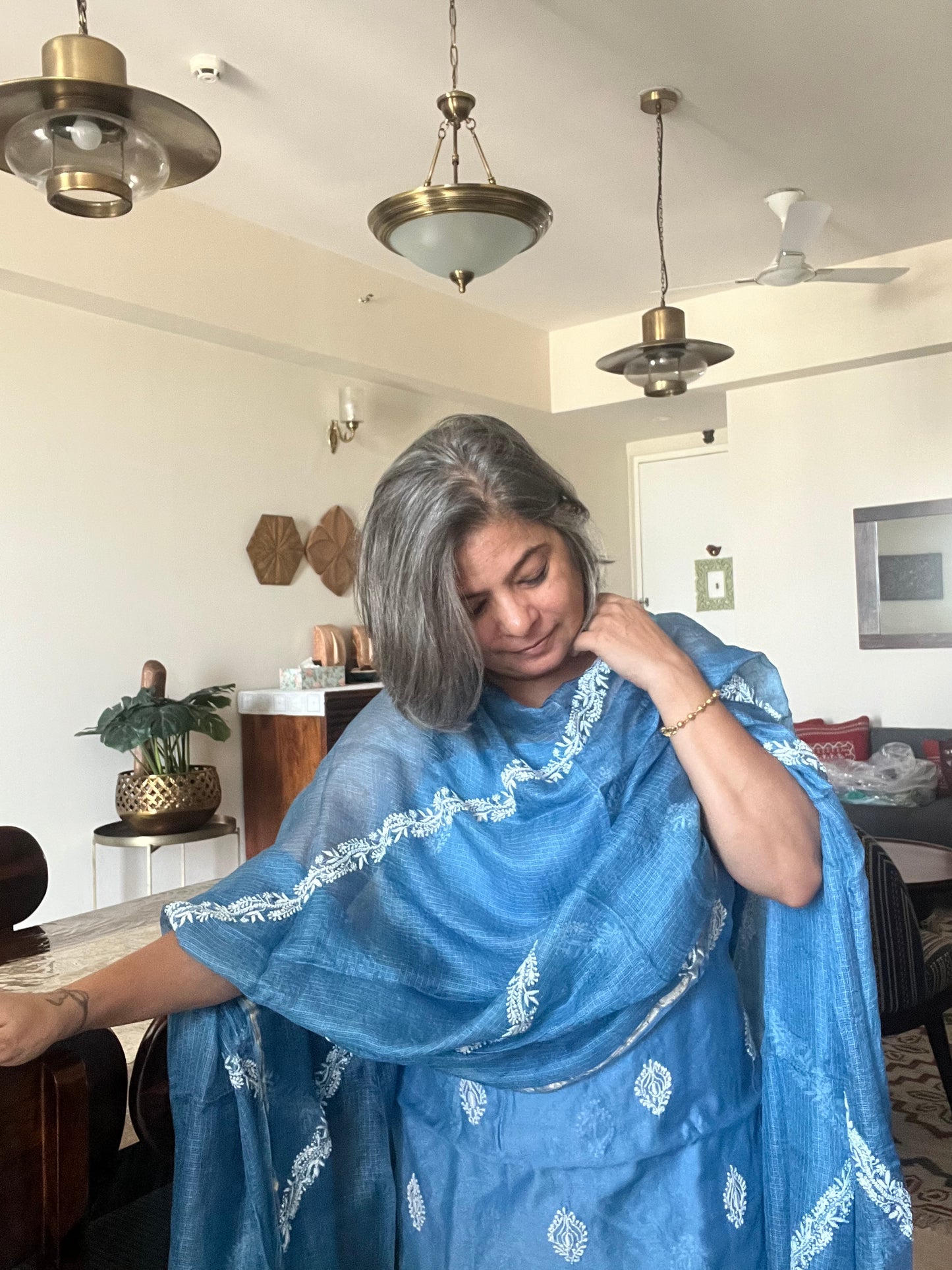 Chanderi chikan kurta and Dupatta