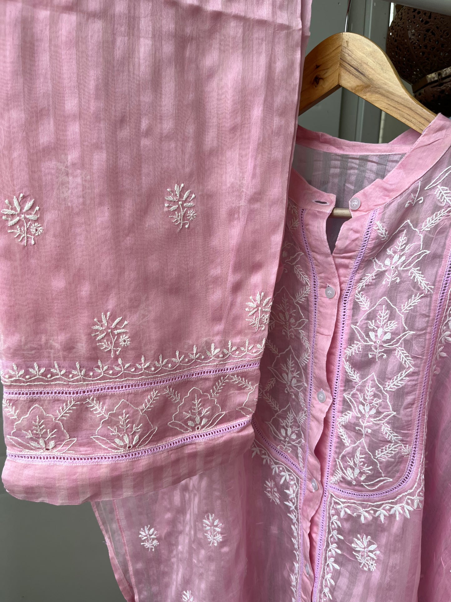 Chanderi chikan shirt and a-bottom-coord set
