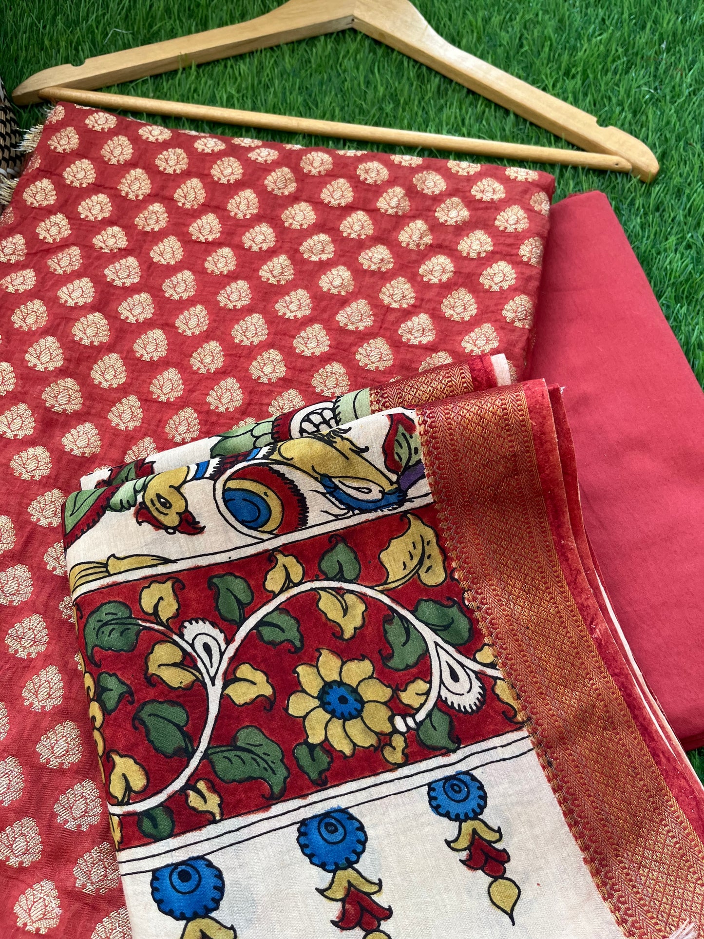 Kalamkari Dupatta with banarasi chanderi kurta glace cotton Bottom Fabric