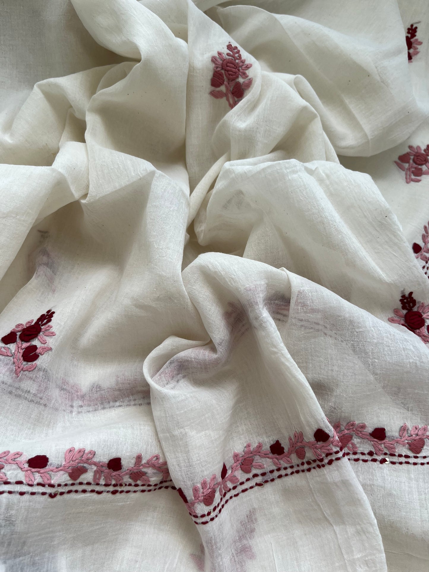 Handwoven Cotton knot work embroidered kurta dupatta and plain bottom fabric
