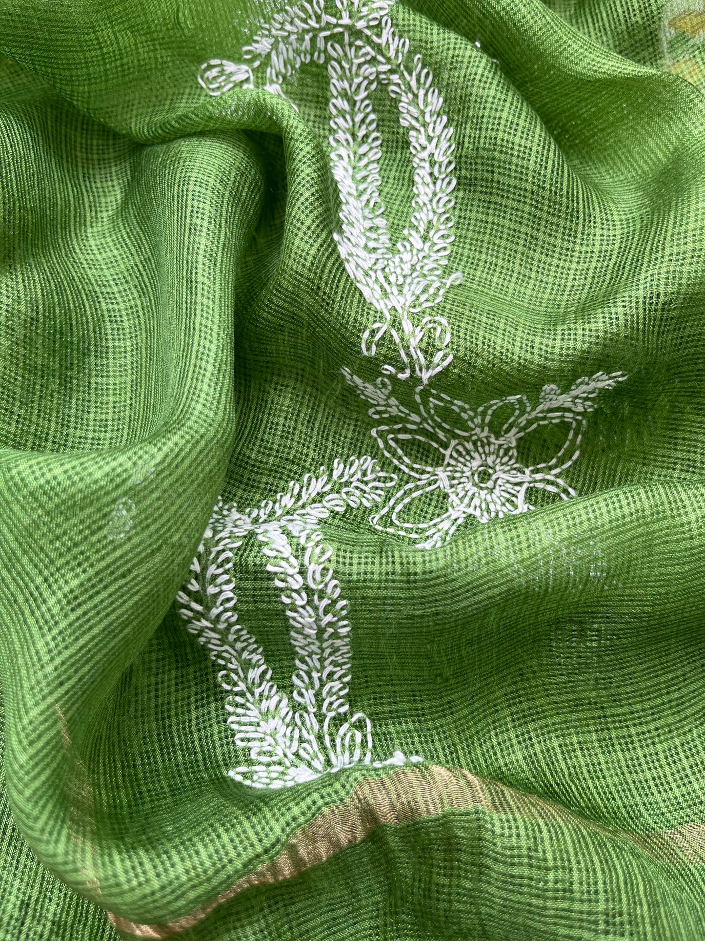 Chikankari kota silk Dupatta and block print kurta bandhani bottom Fabric
