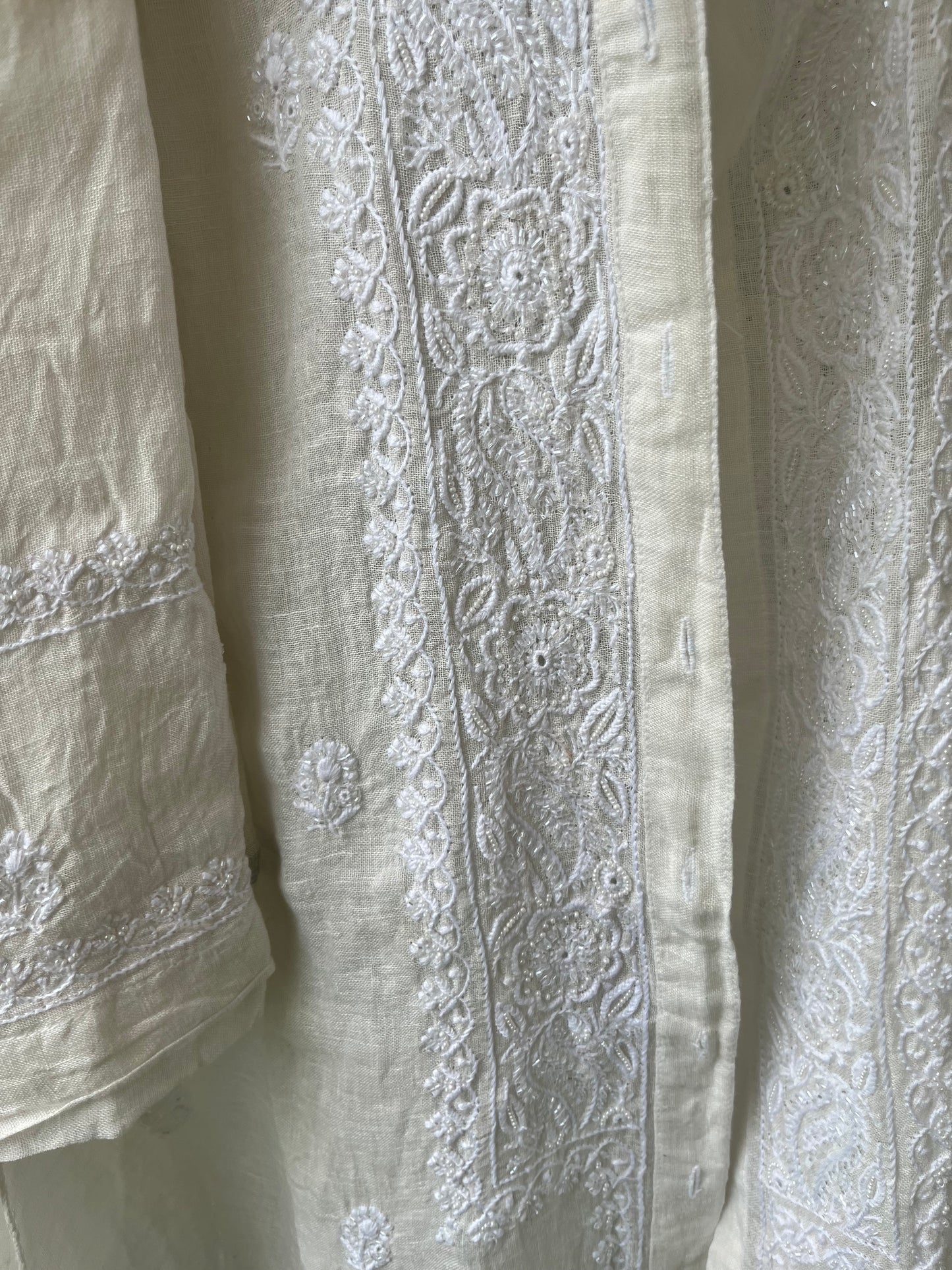 Linen chikan shirt and a-bottom-coord set