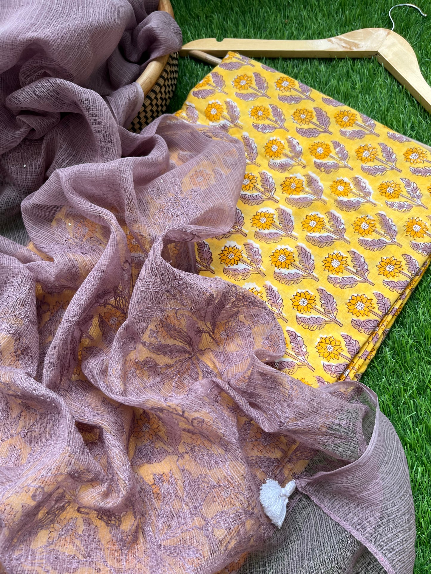 Kota Chikankari Dupatta with print kurta bottom Fabric