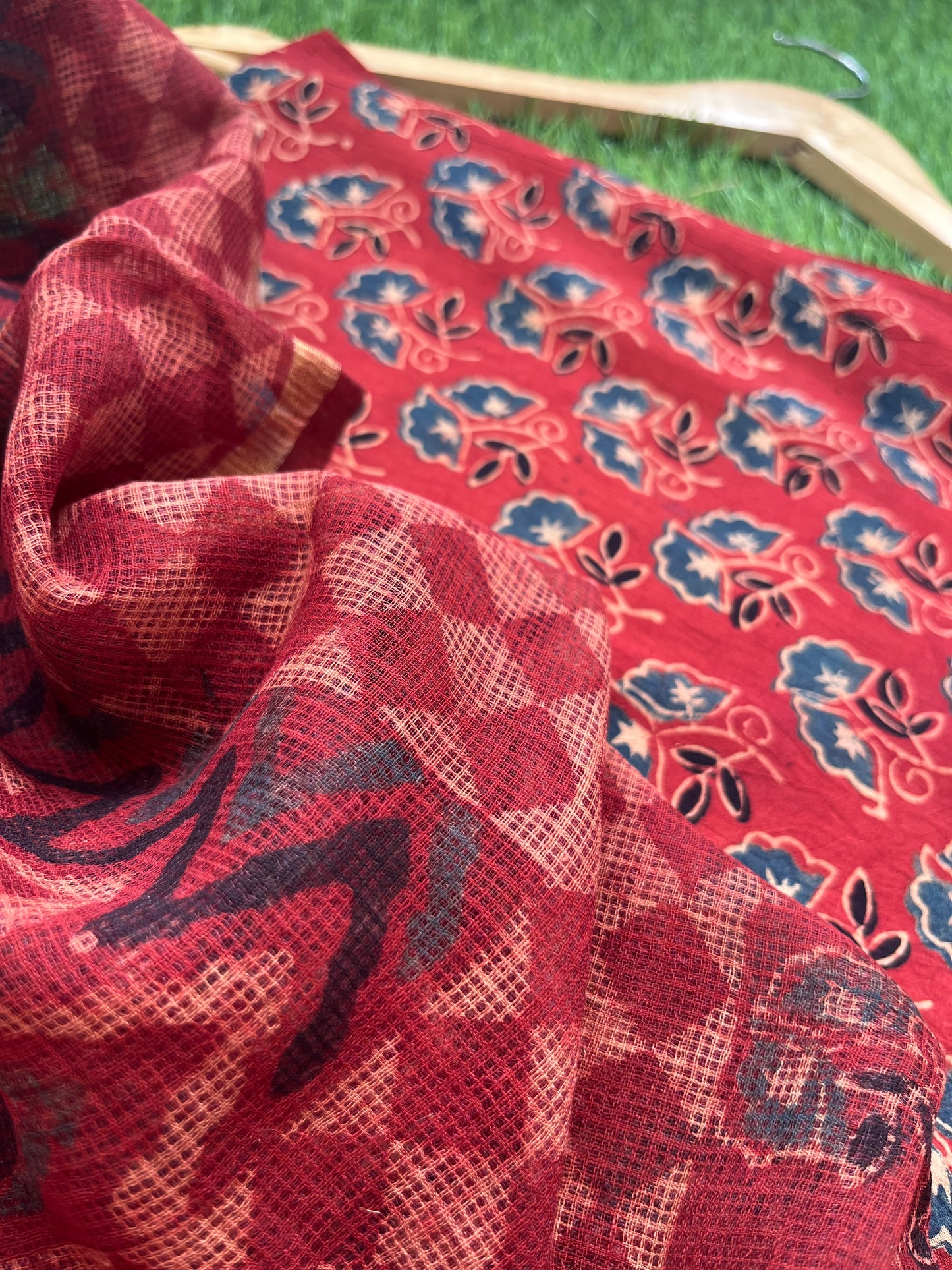Ajrakh cotton Kurta and kota doria dupatta