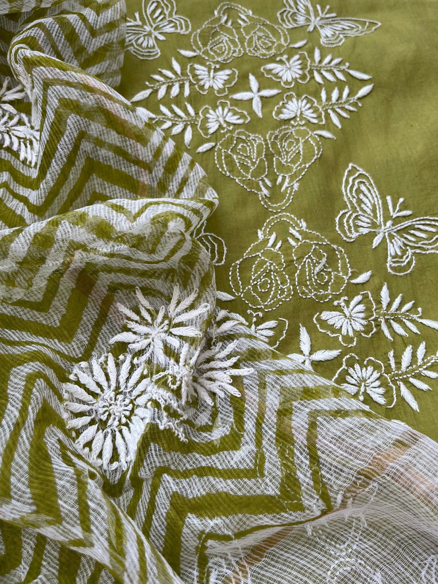 Kala cotton chikan kurta kota dupatta