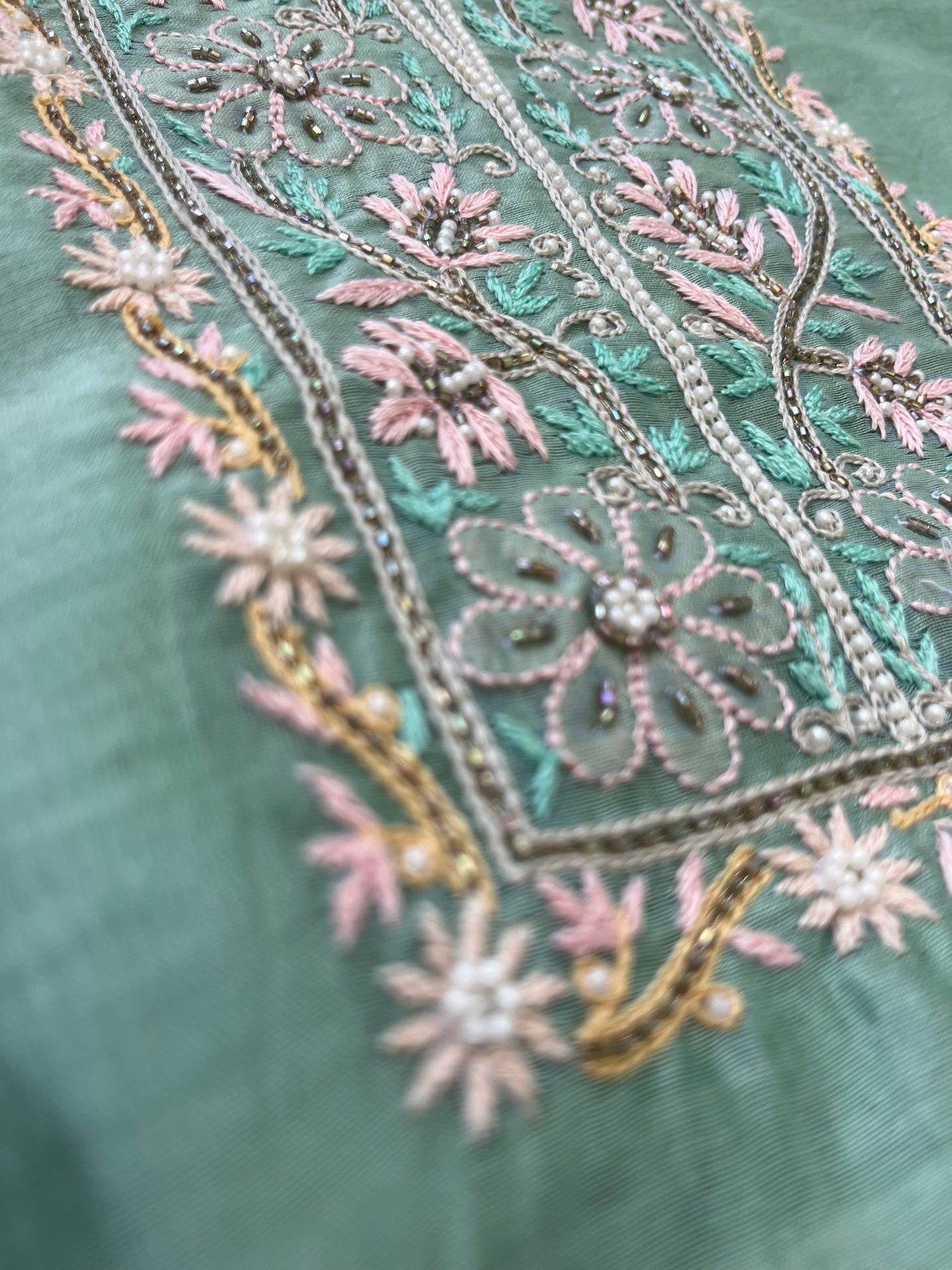 Hand embroidered chanderi kurta kota silk chikan work dupatta