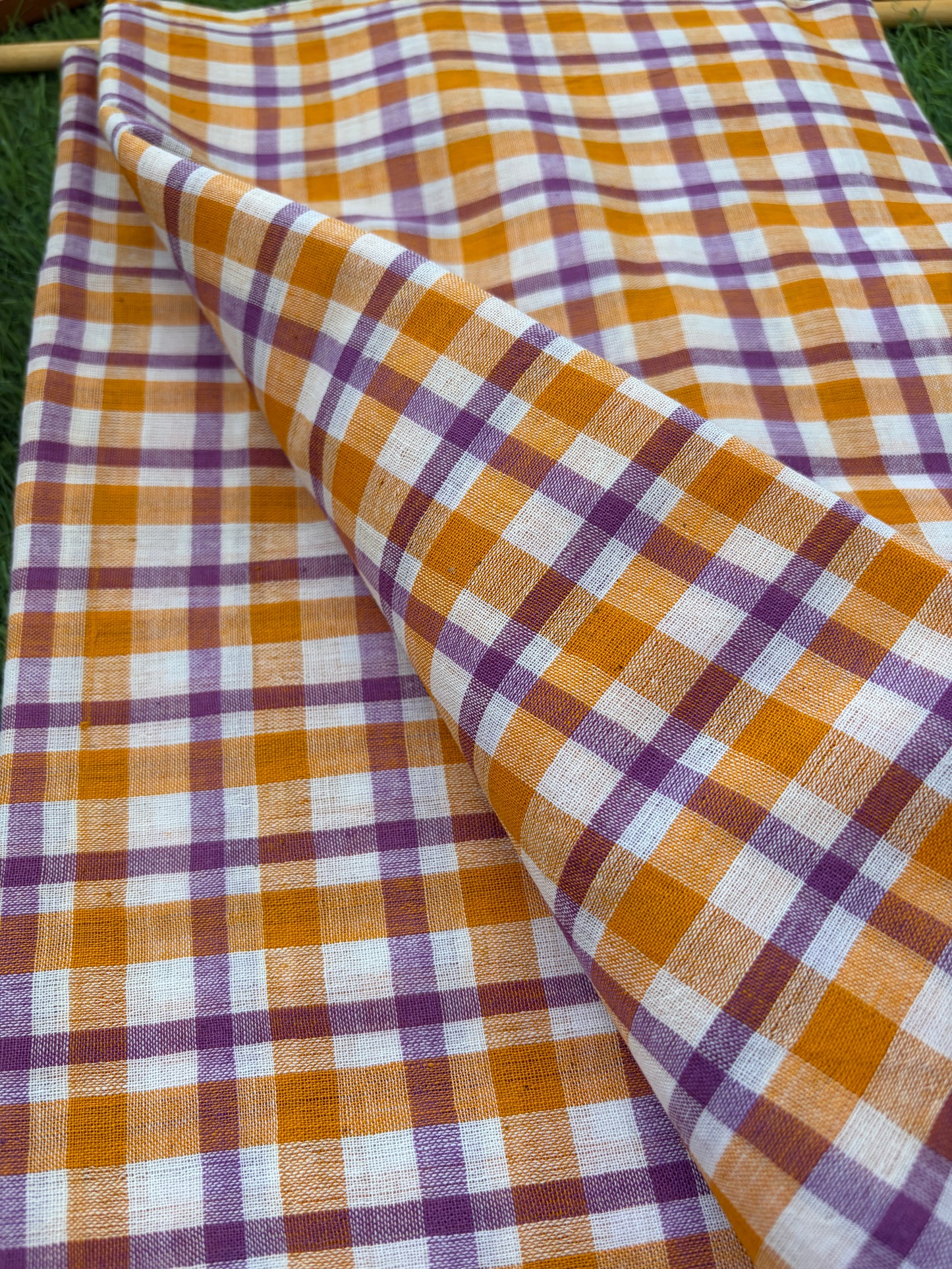 Khadi check kurta bottom pure chanderi bandhani chikankari dupatta