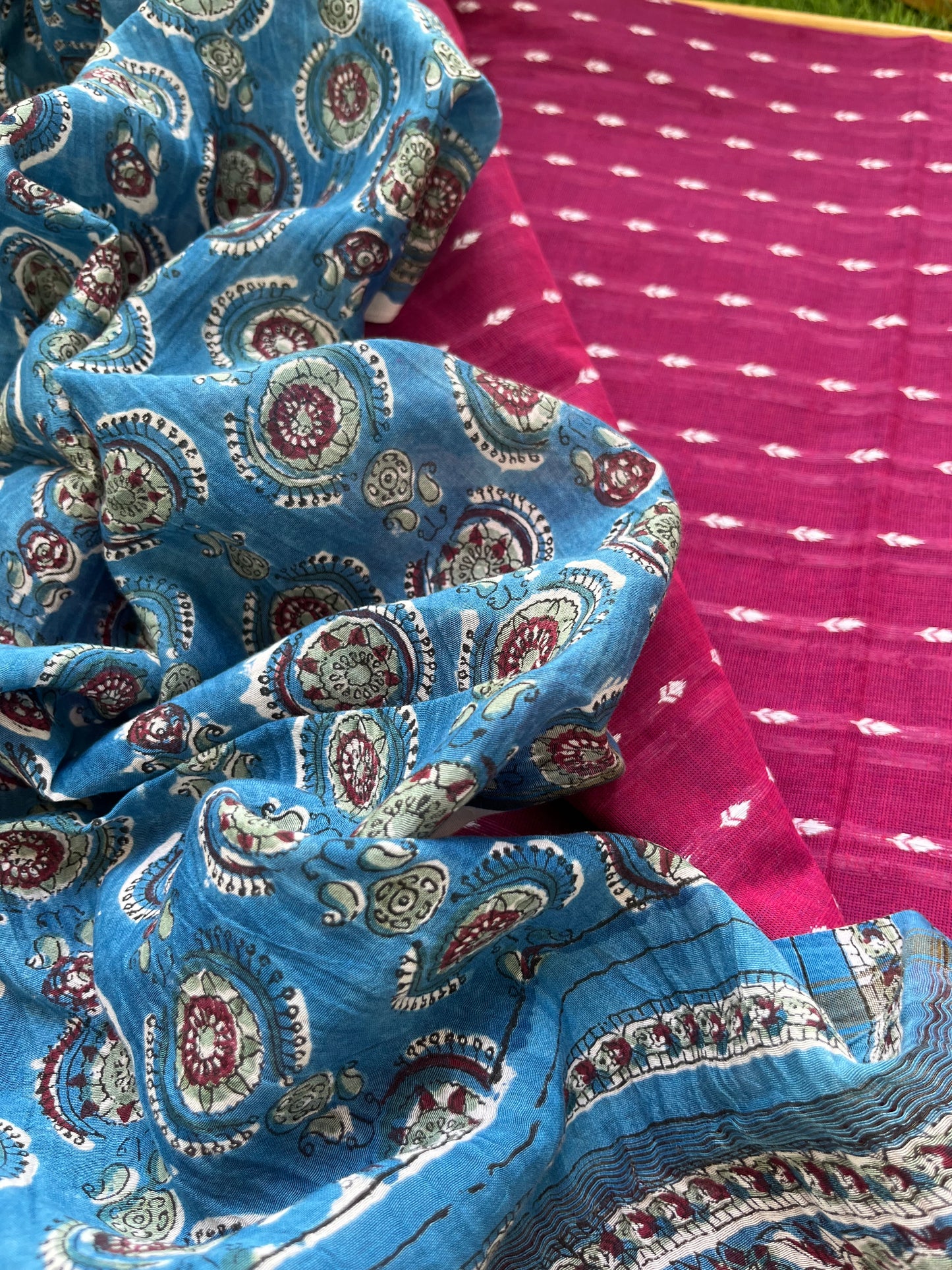 Mangalgiri Cotton kurta bottom fabric chanderi dupatta