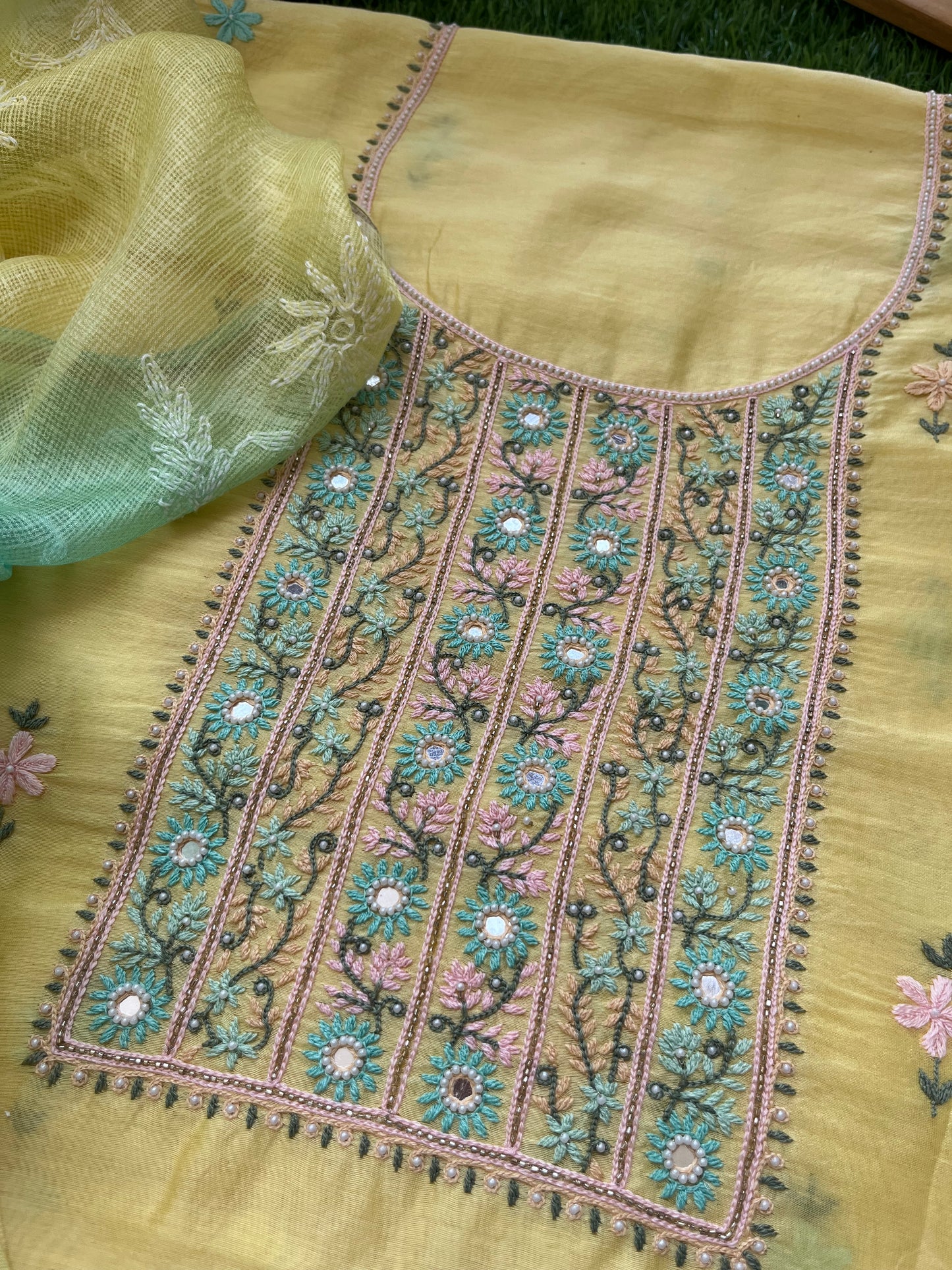 Hand embroidered chanderi kurta kota silk chikan work dupatta