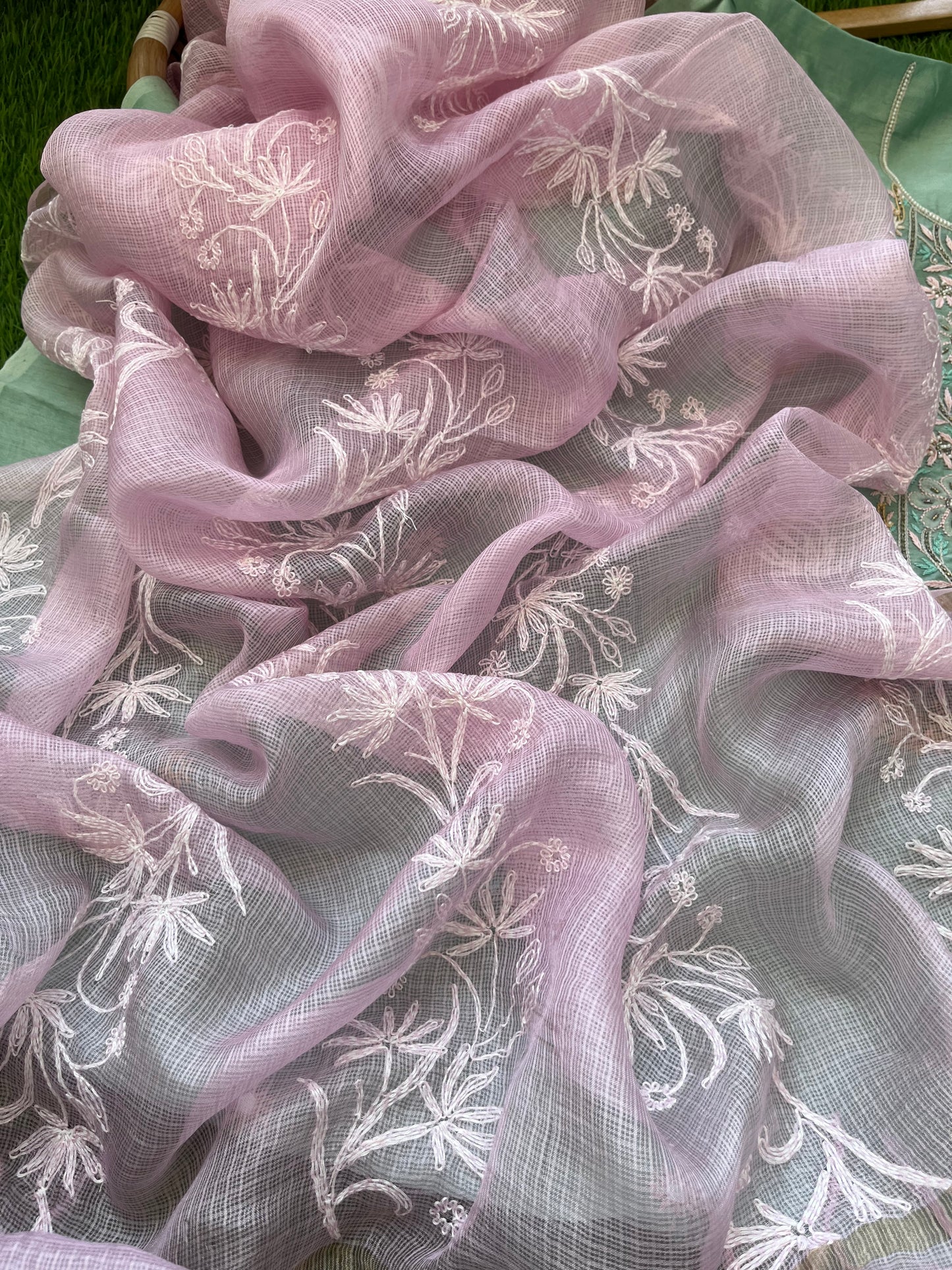 Hand embroidered chanderi kurta kota silk chikan work dupatta