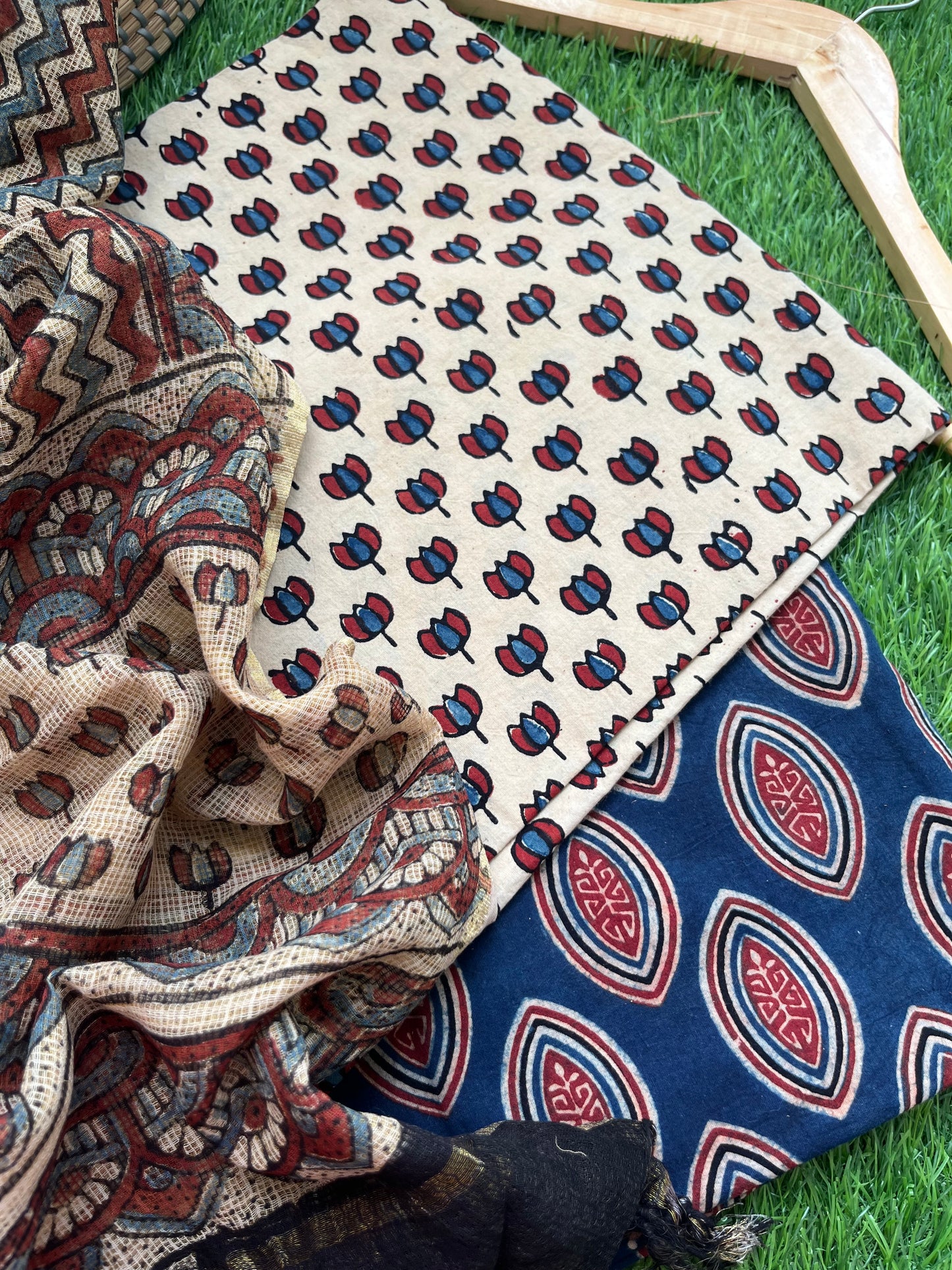 Ajrakh cotton Kurta bottom and kota doria dupatta