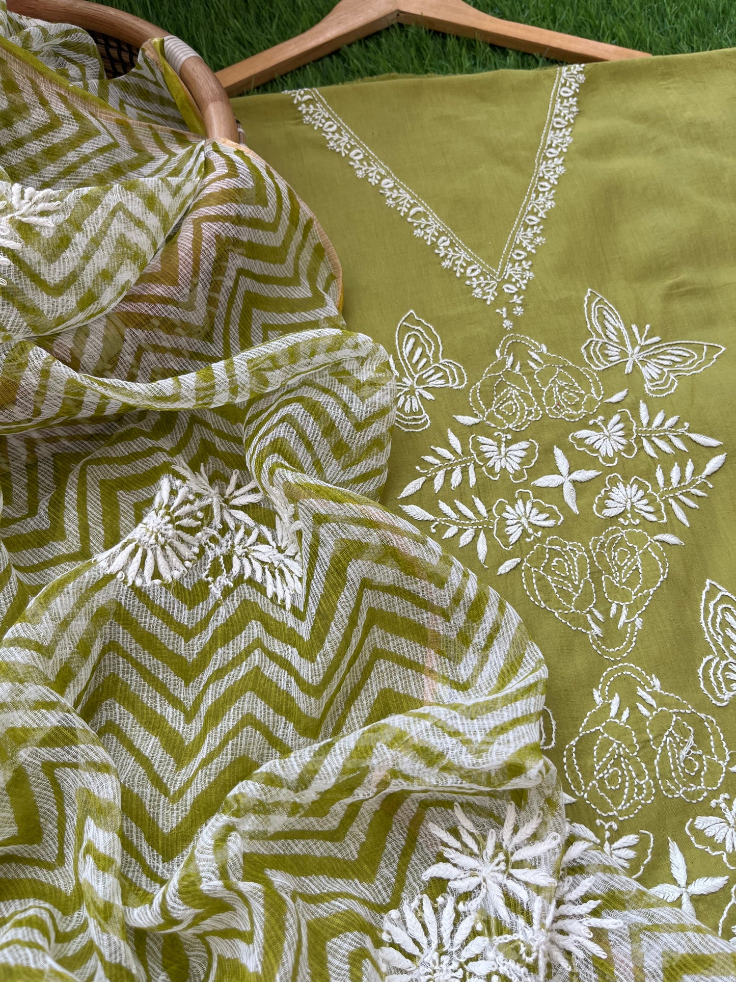 Kala cotton chikan kurta kota dupatta