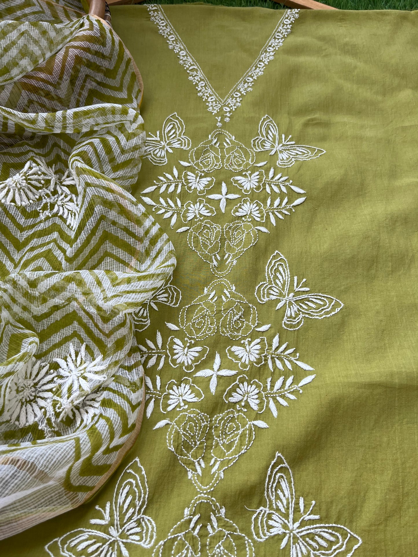 Kala cotton chikan kurta kota dupatta
