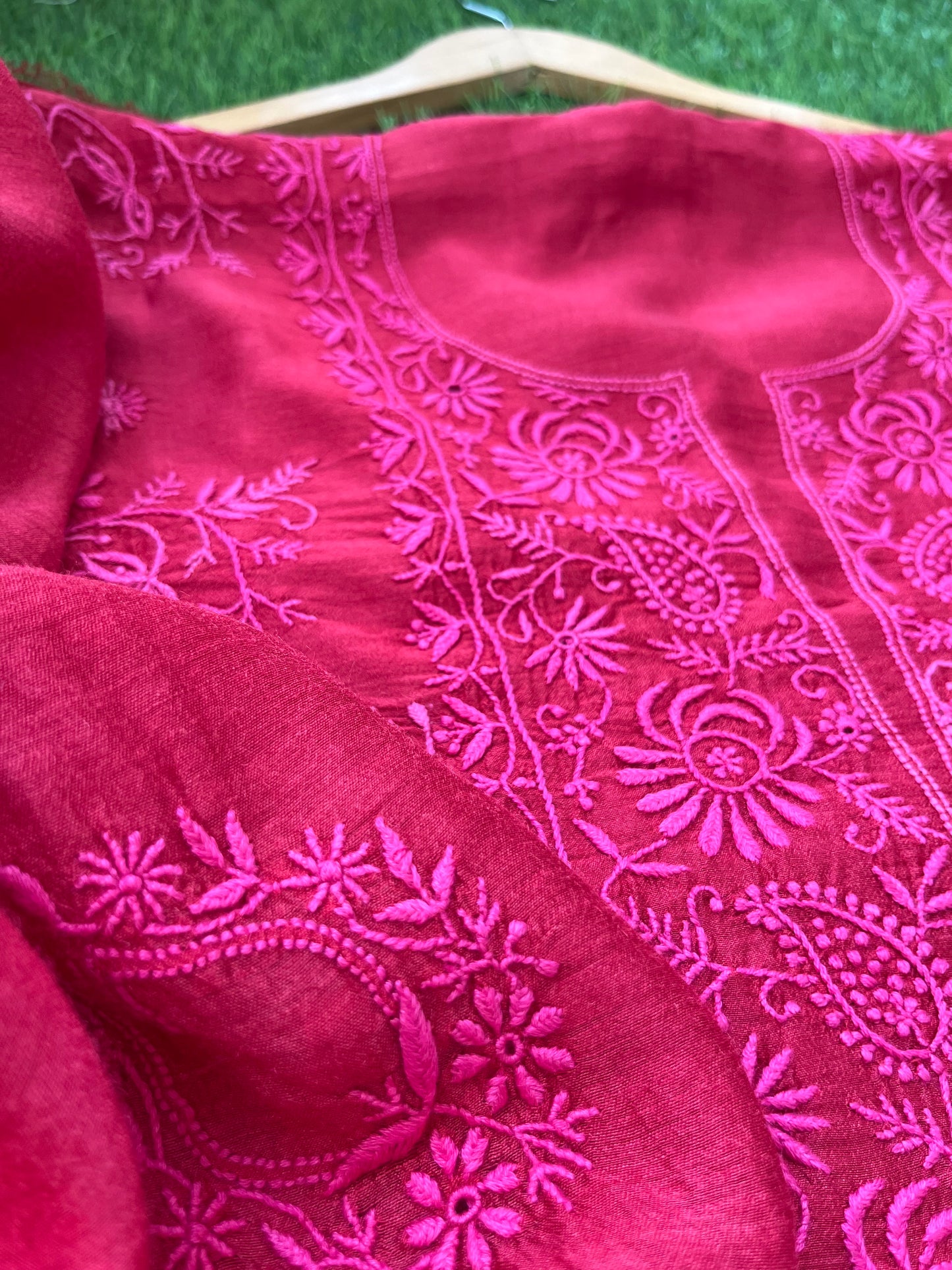 Munga Silk Chikankari kurta Dupatta