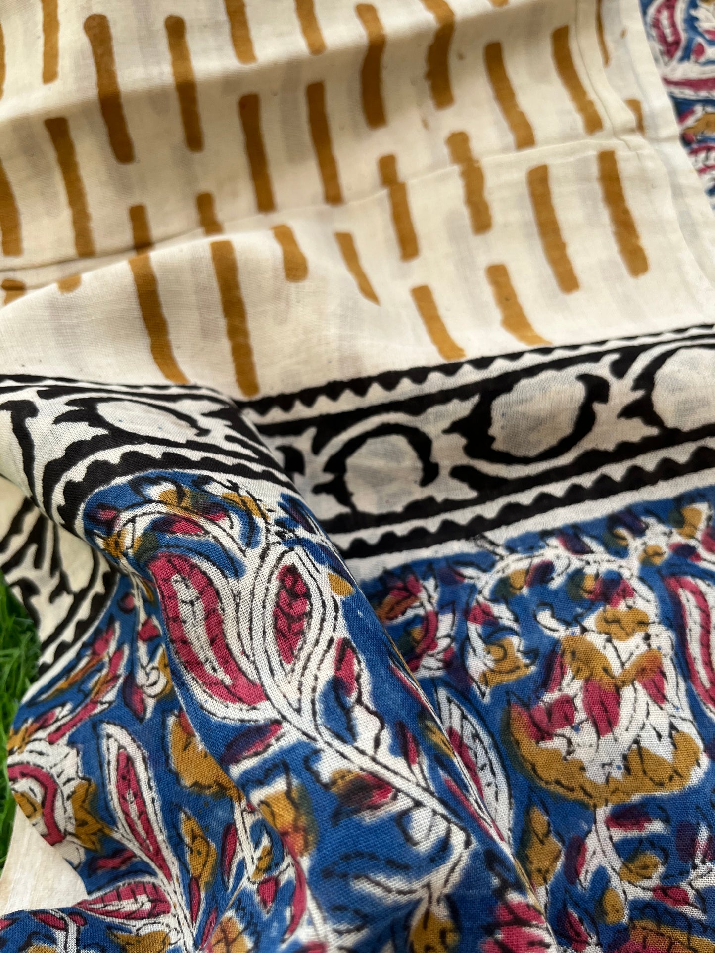 Cotton Kalamkari block print kurta bottom Dupatta