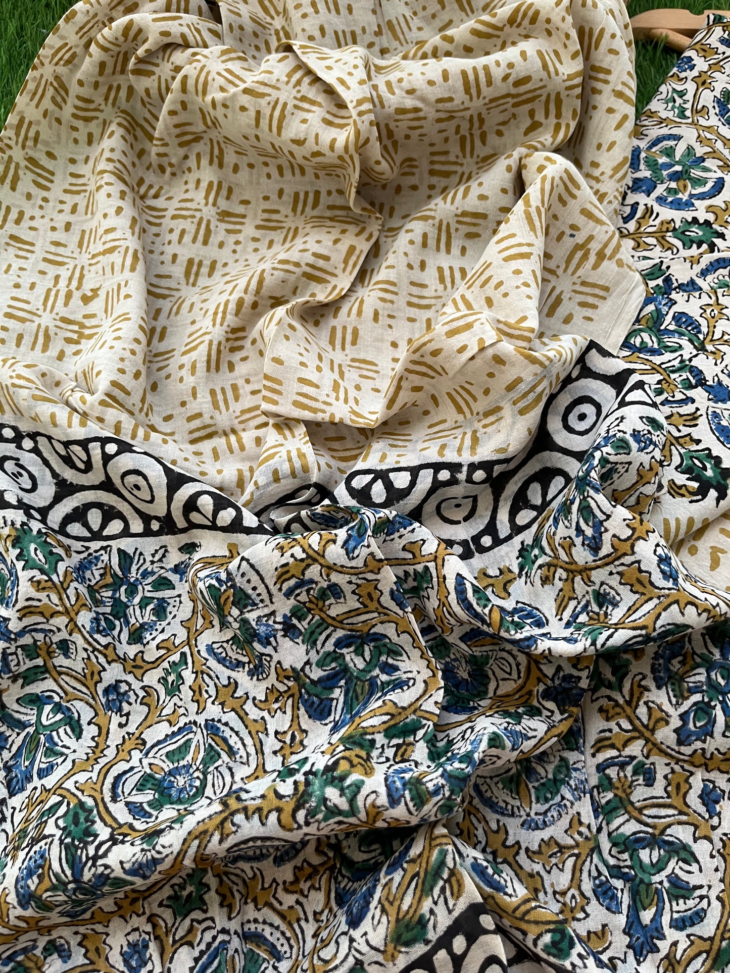 Cotton Kalamkari block print kurta bottom Dupatta