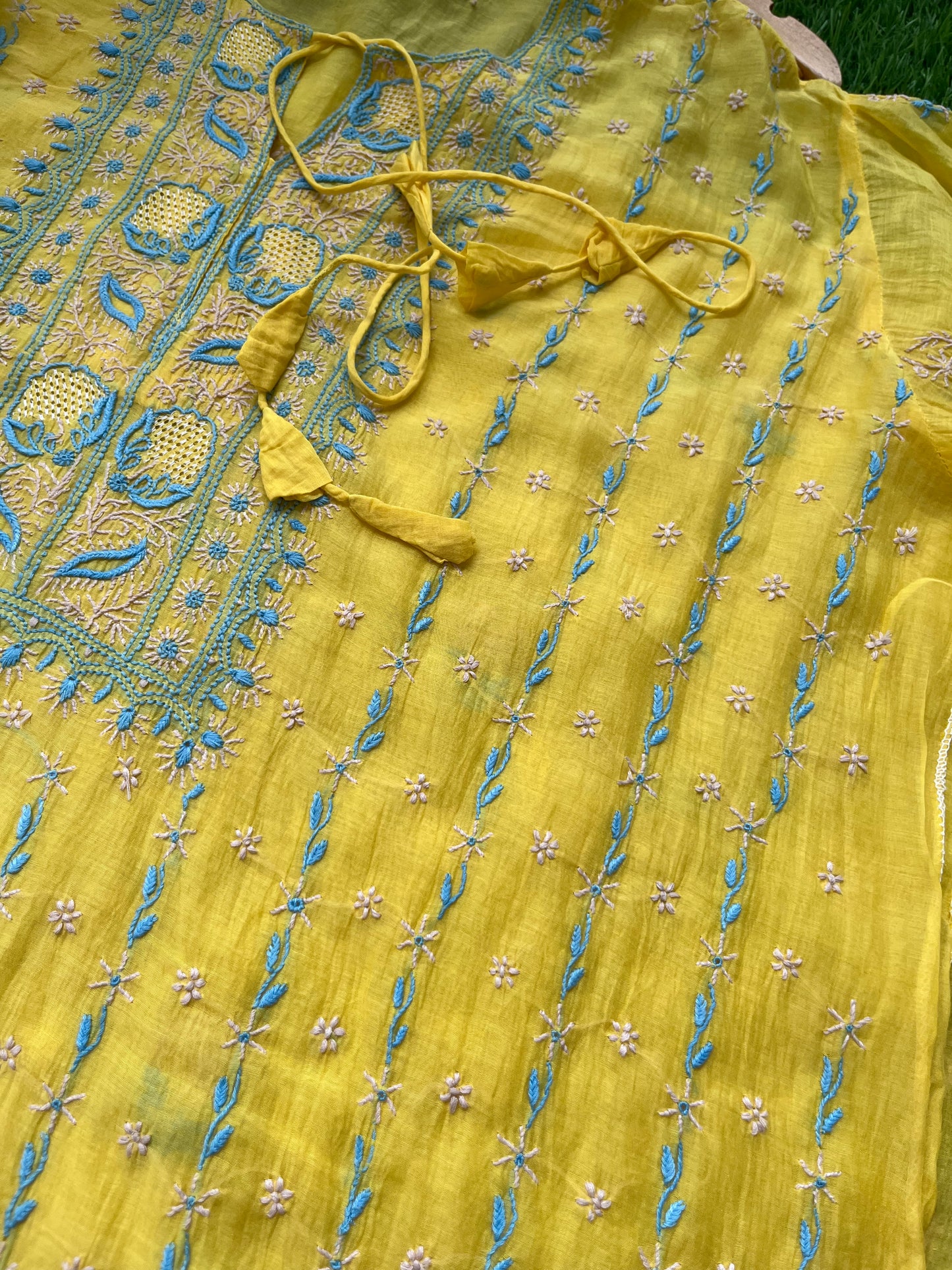 Chanderi Chikankari Kurta silk Dupatta