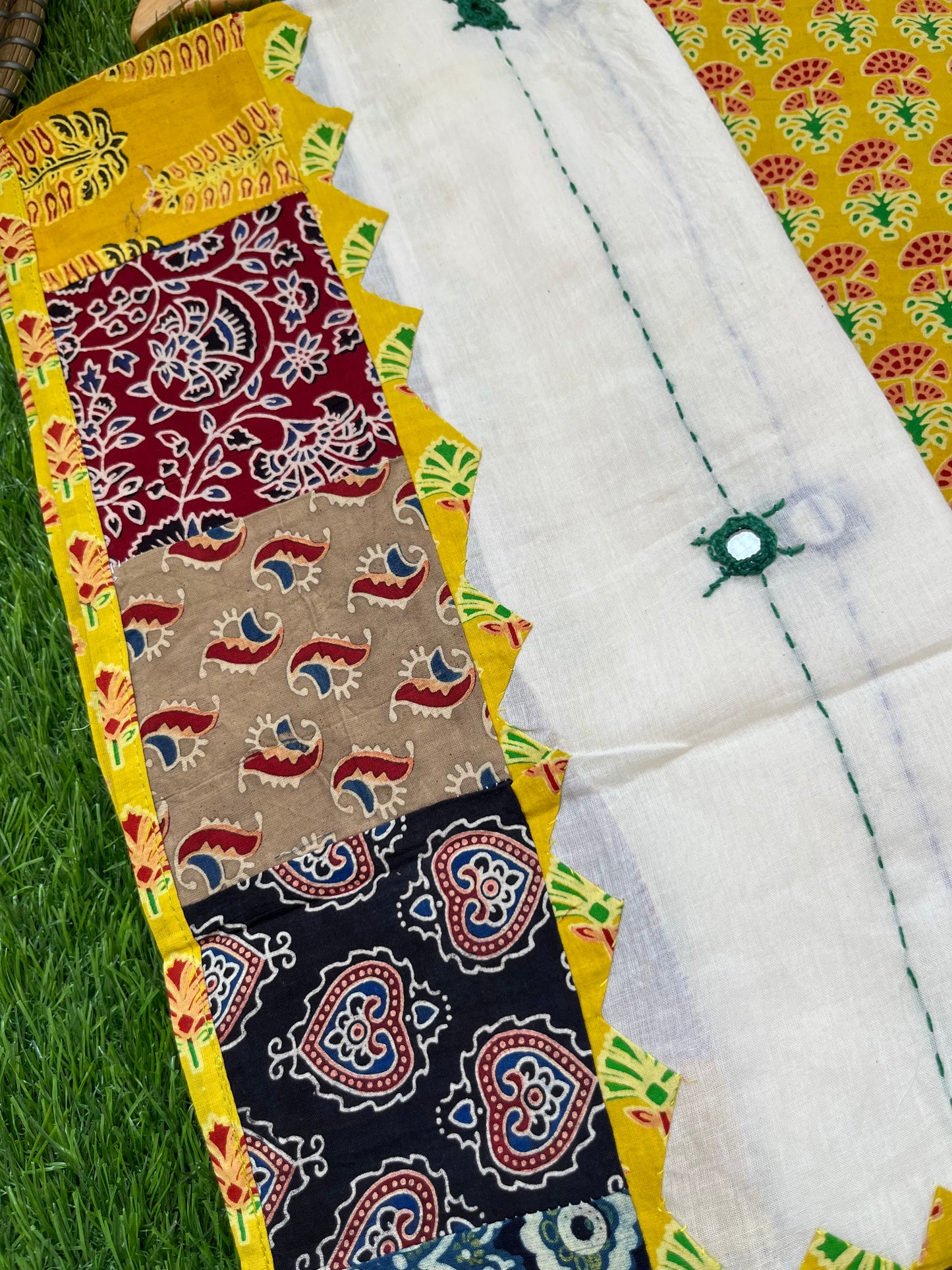 Cotton ajrakh kurta applique Mirror work dupatta set