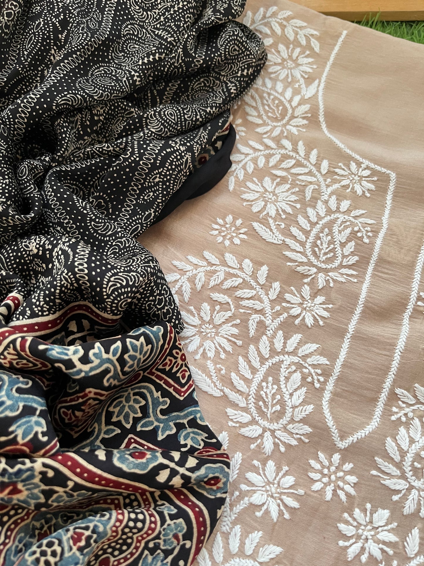 Chanderi Chikankari Kurta ajrakh Dupatta