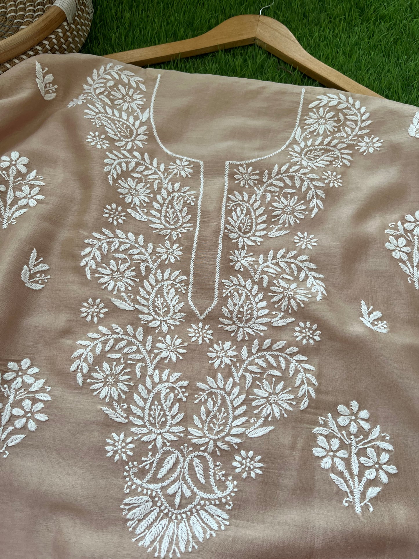 Chanderi Chikankari Kurta ajrakh Dupatta