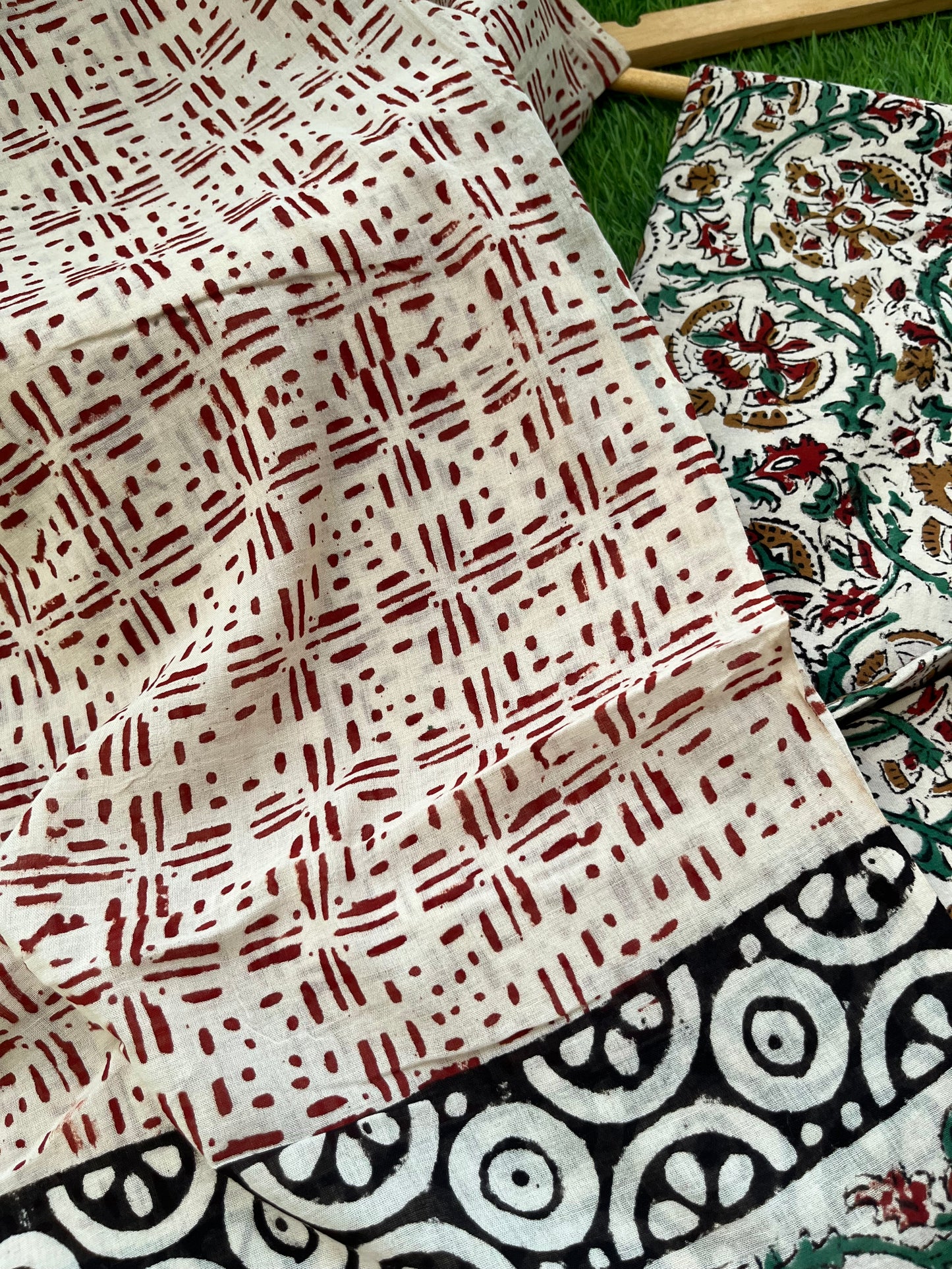 Cotton Kalamkari block print kurta bottom Dupatta