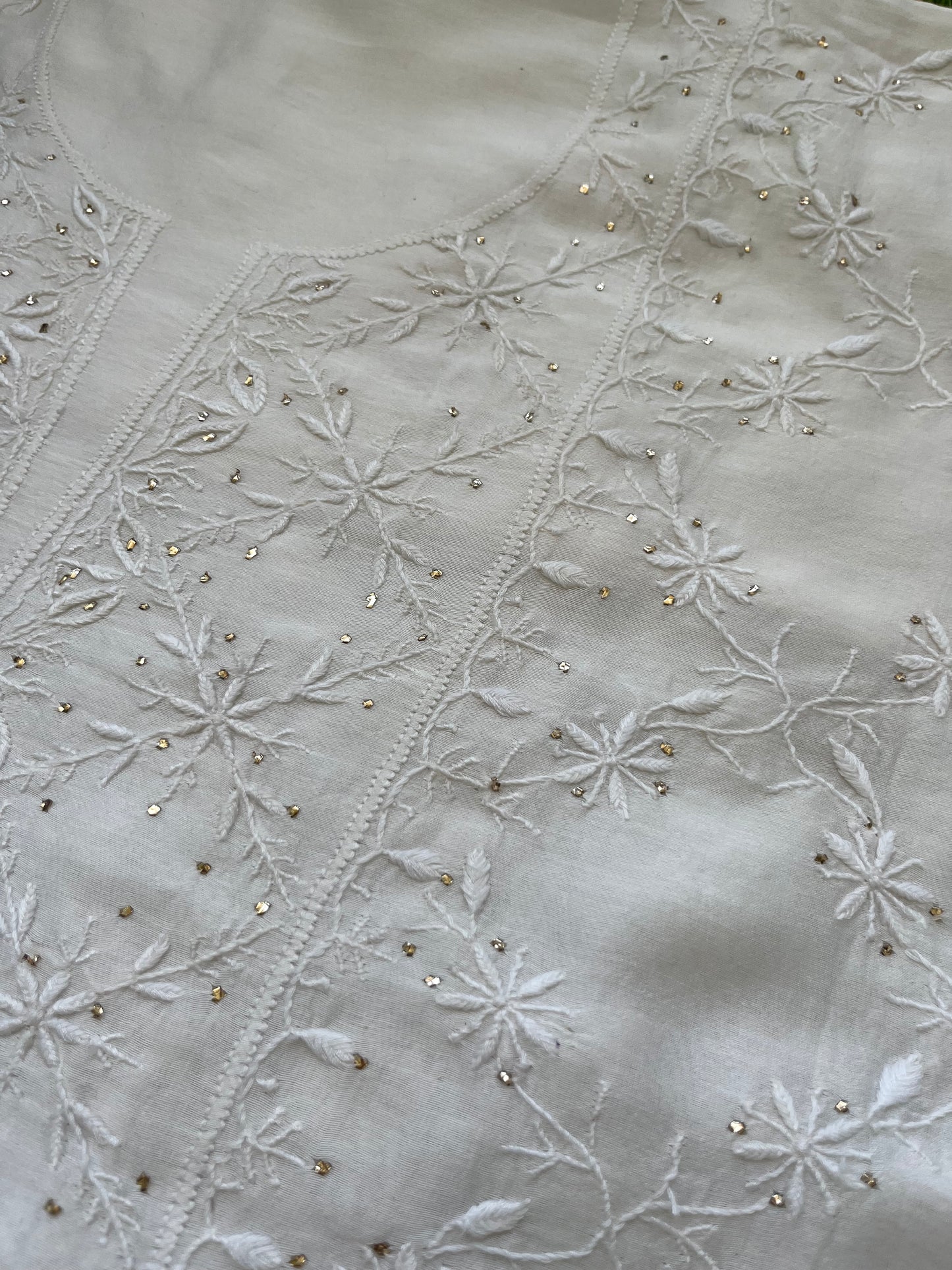 Chanderi Chikankari Kurta organza silk Dupatta