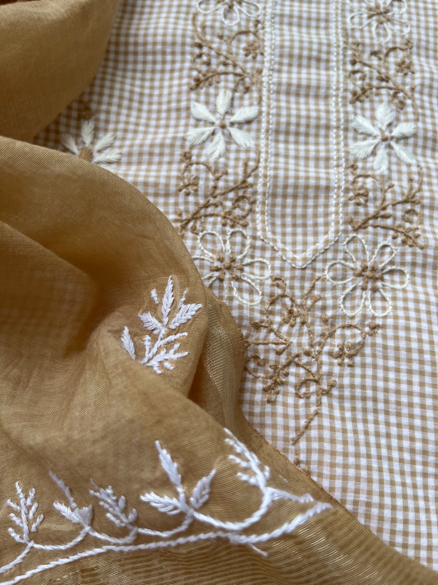 Cotton chikan kurta chanderi dupatta