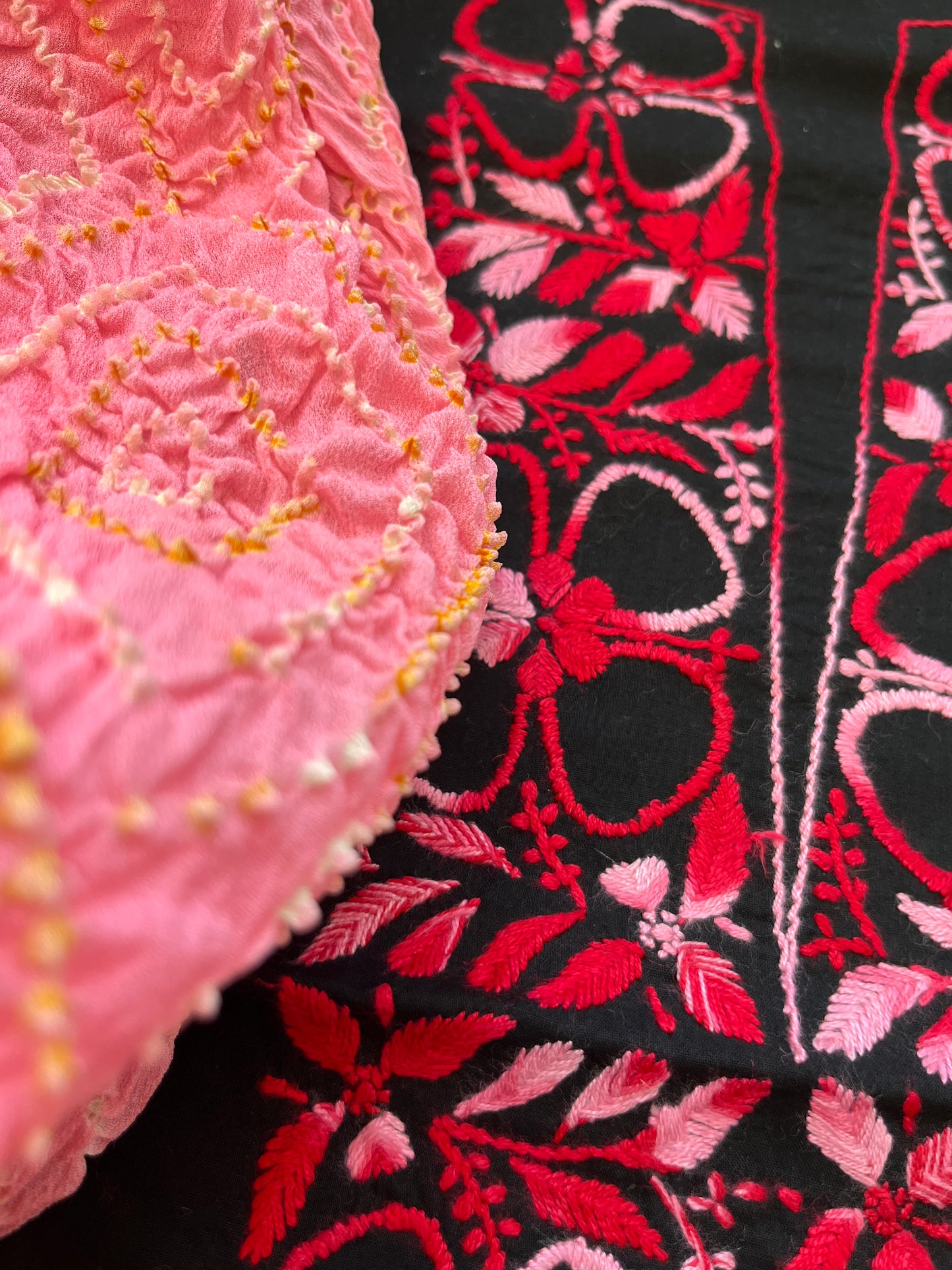 Cotton Chikankari kurta with chinon bandhani dupatta