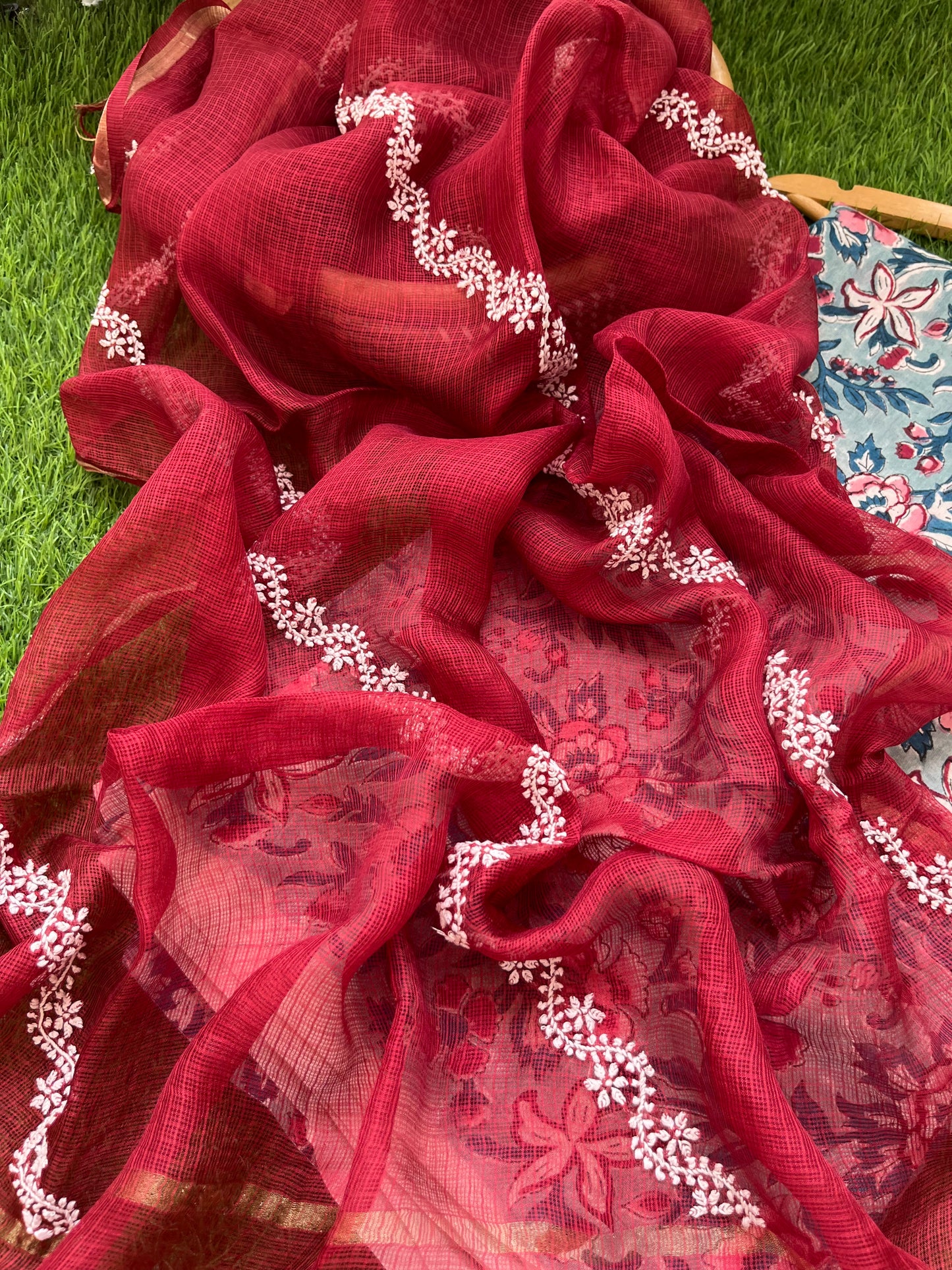 रोज़ाना :Kota Silk Chikankari Dupatta with chanderi block print kurta Fabric
