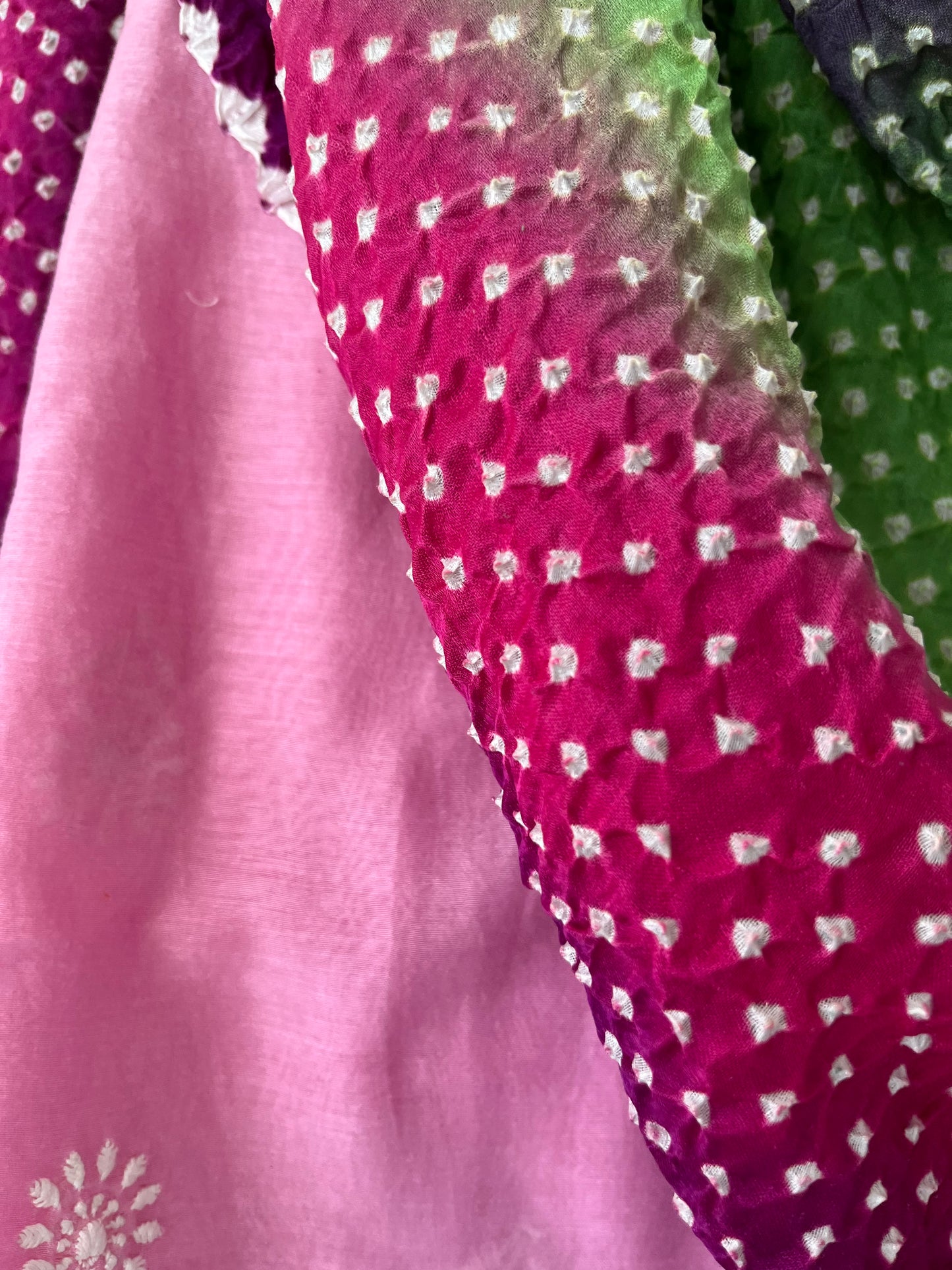 Chanderi Silk chikan kurta bandhani Dupatta