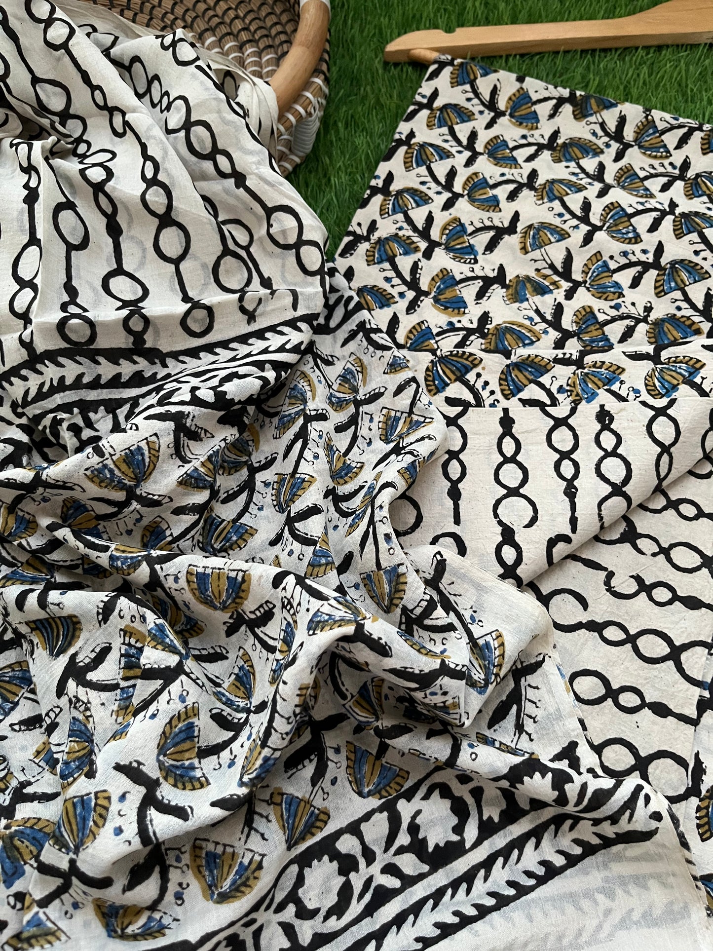 Cotton Kalamkari block print kurta bottom Dupatta