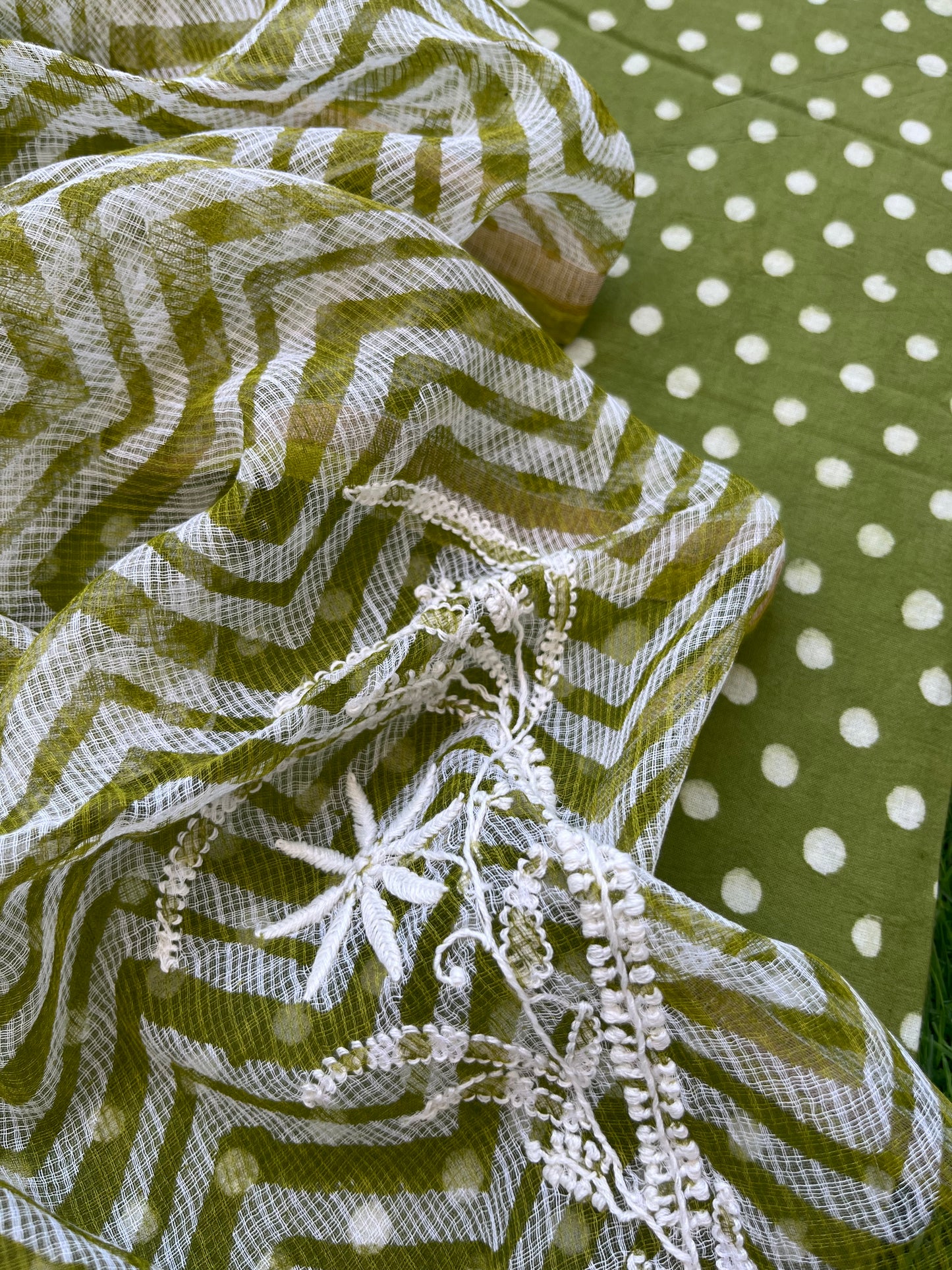 रोज़ाना :kota doria Chikankari Dupatta with cotton block print kurta bottom Fabric